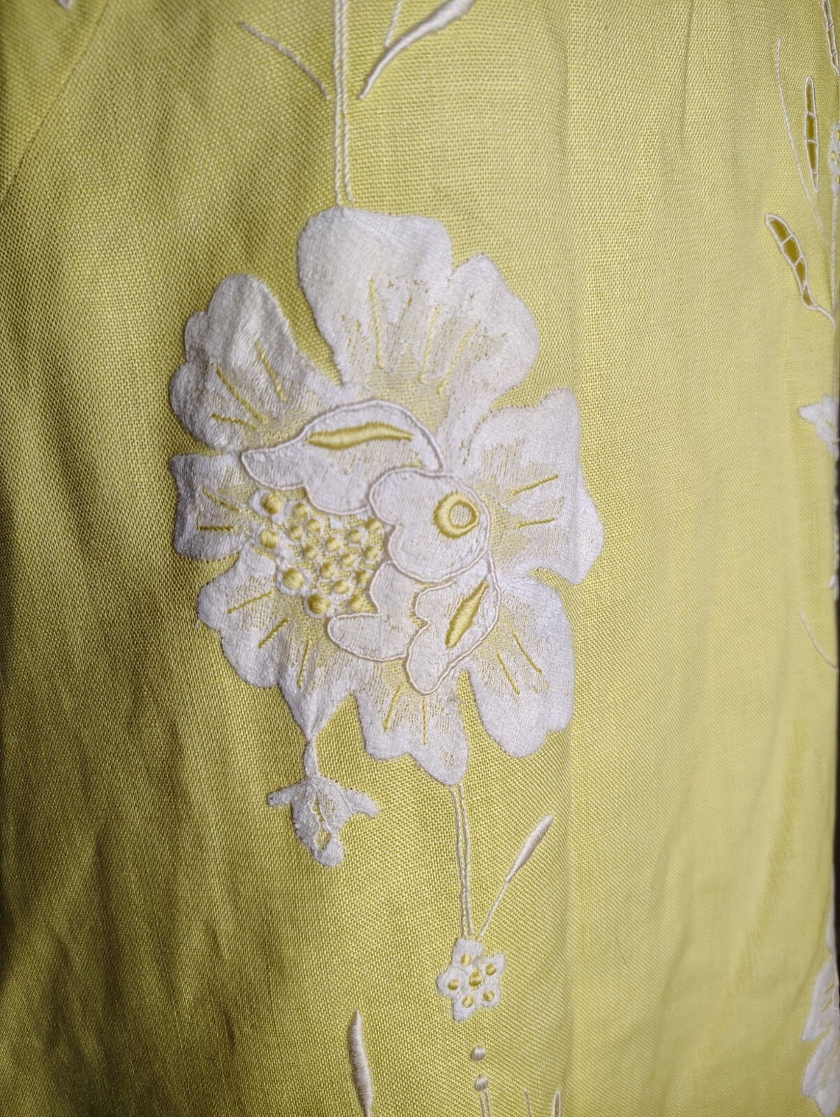 Vtg Bergdorf Goodman House of Branell Yellow Shift Dress Sz 16 Flower Embroidery