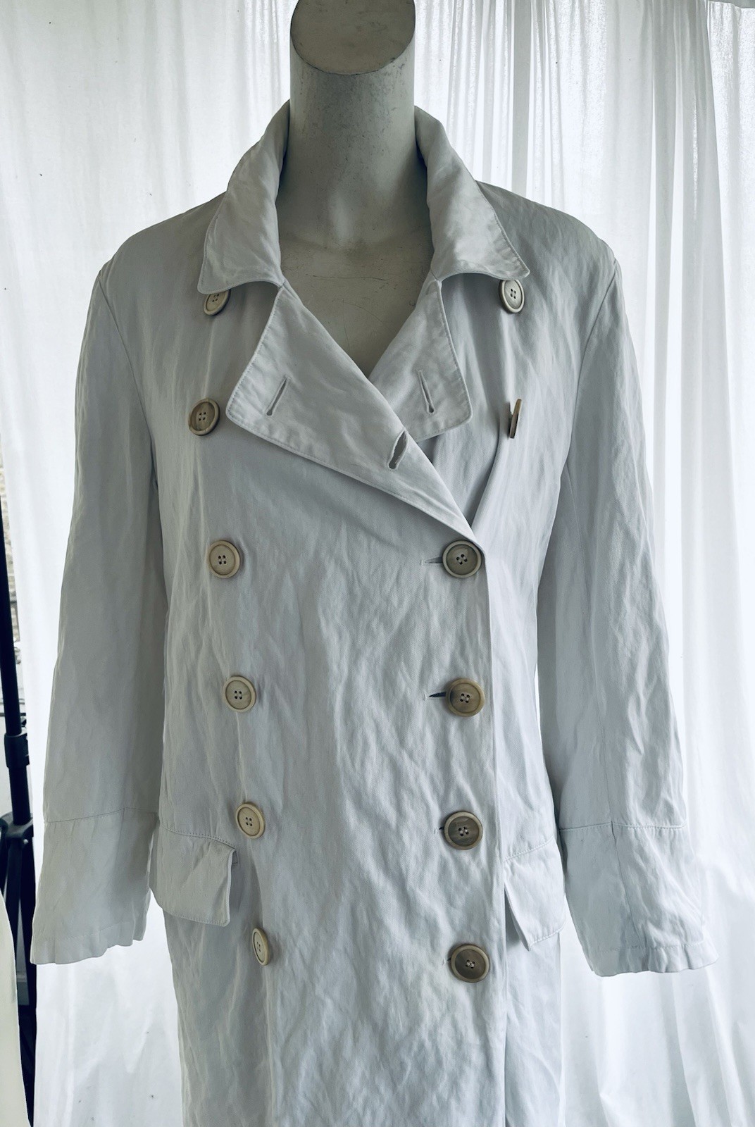 Dries Van Noten Vintage White Cotton Maxi Greatcoat Double Breasted