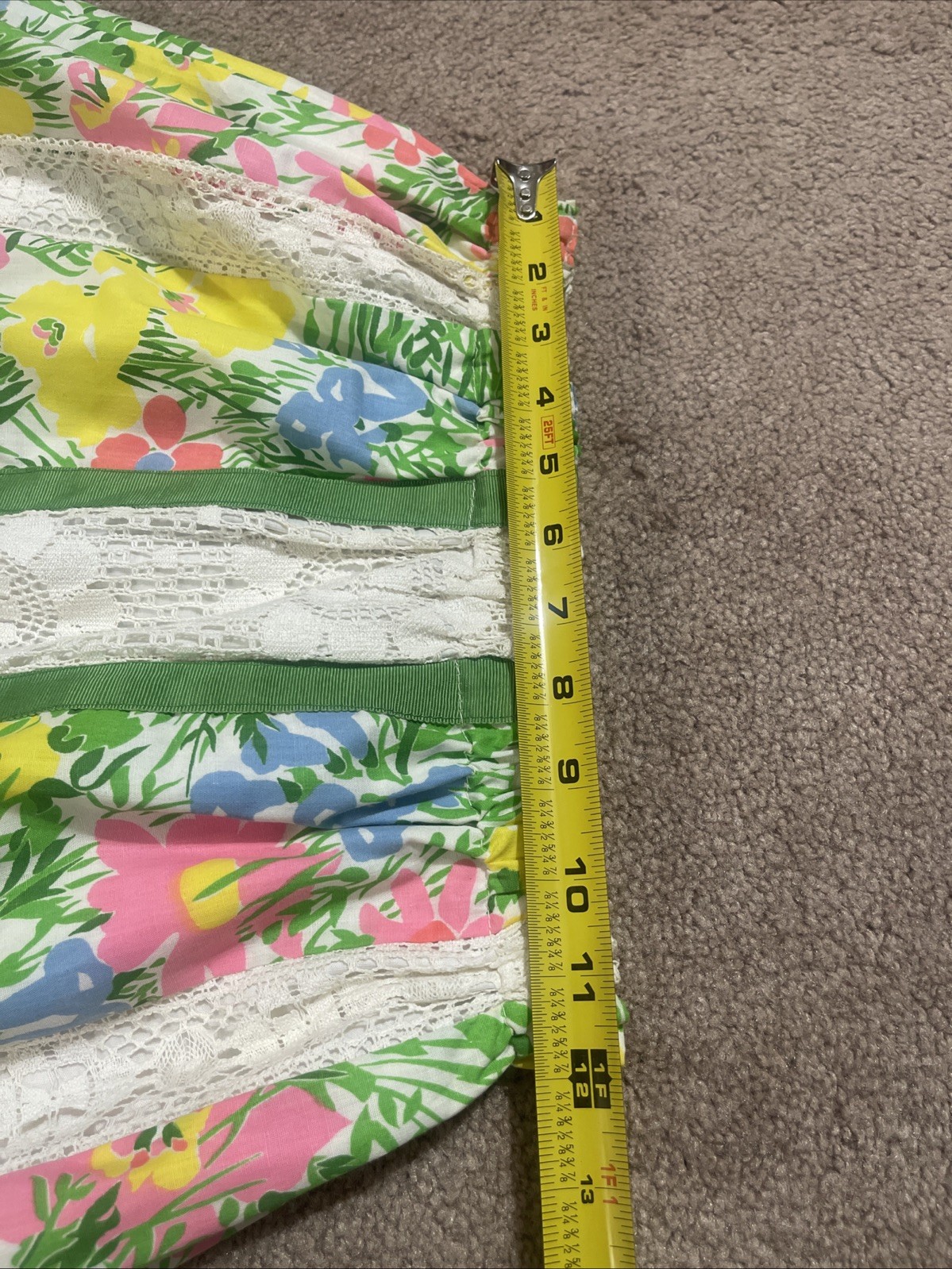 Vintage Floral Patchwork Strapless Dress Skirt Lace Cottagecore 70s Prairie Pink