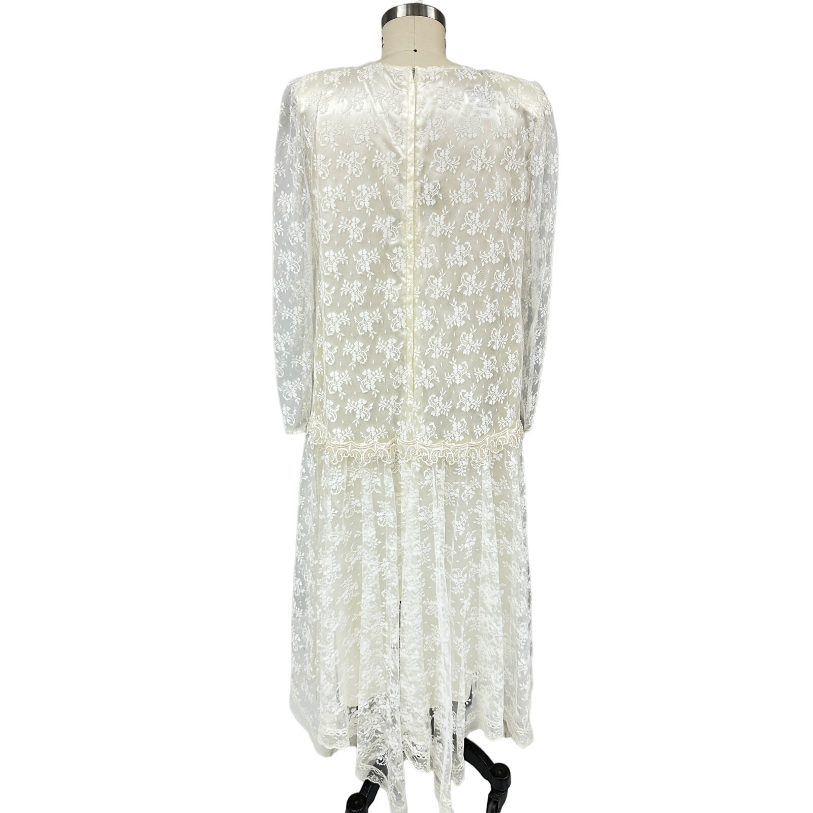 1980s Vintage Scott McClintock Ivory Lace Dress 1920s Style Wedding 16W gatsby