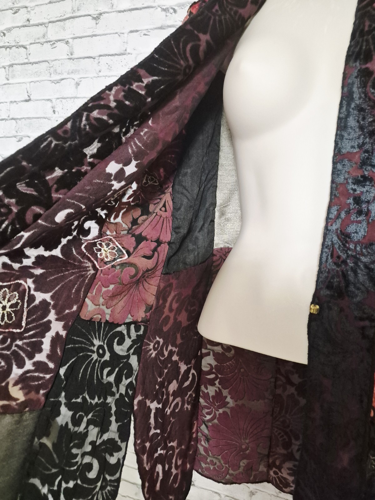Vintage Alex Kim Womens M Black Velvet Burnout Patchwork Embroidered Art To Wear