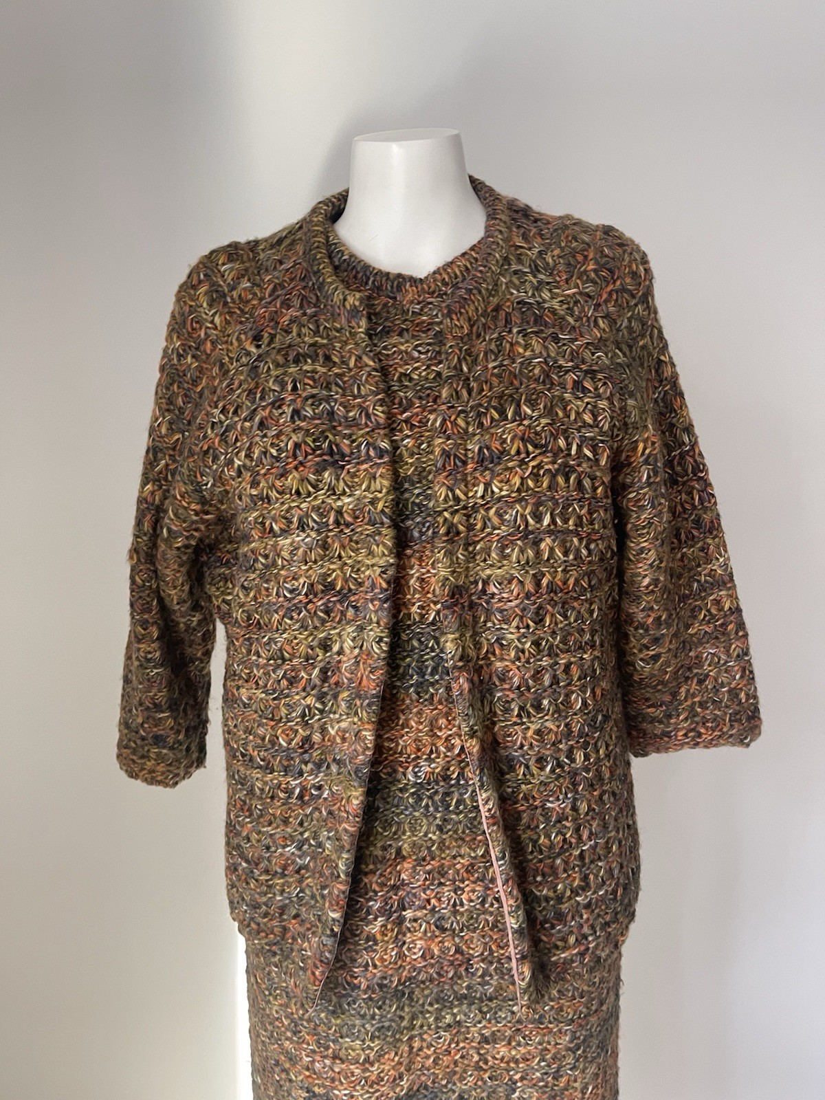 Bernat Klein Vintage Wool Dress Cardigan Sweater Set Chunky Knit