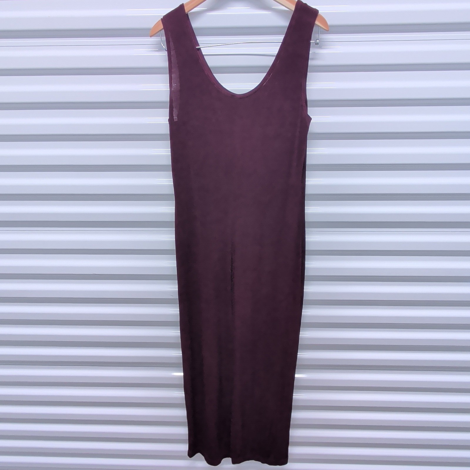 Vintage 90s Slinky Maxi Dress Size 12 Women Burgundy Plum Sleeveless Made in USA