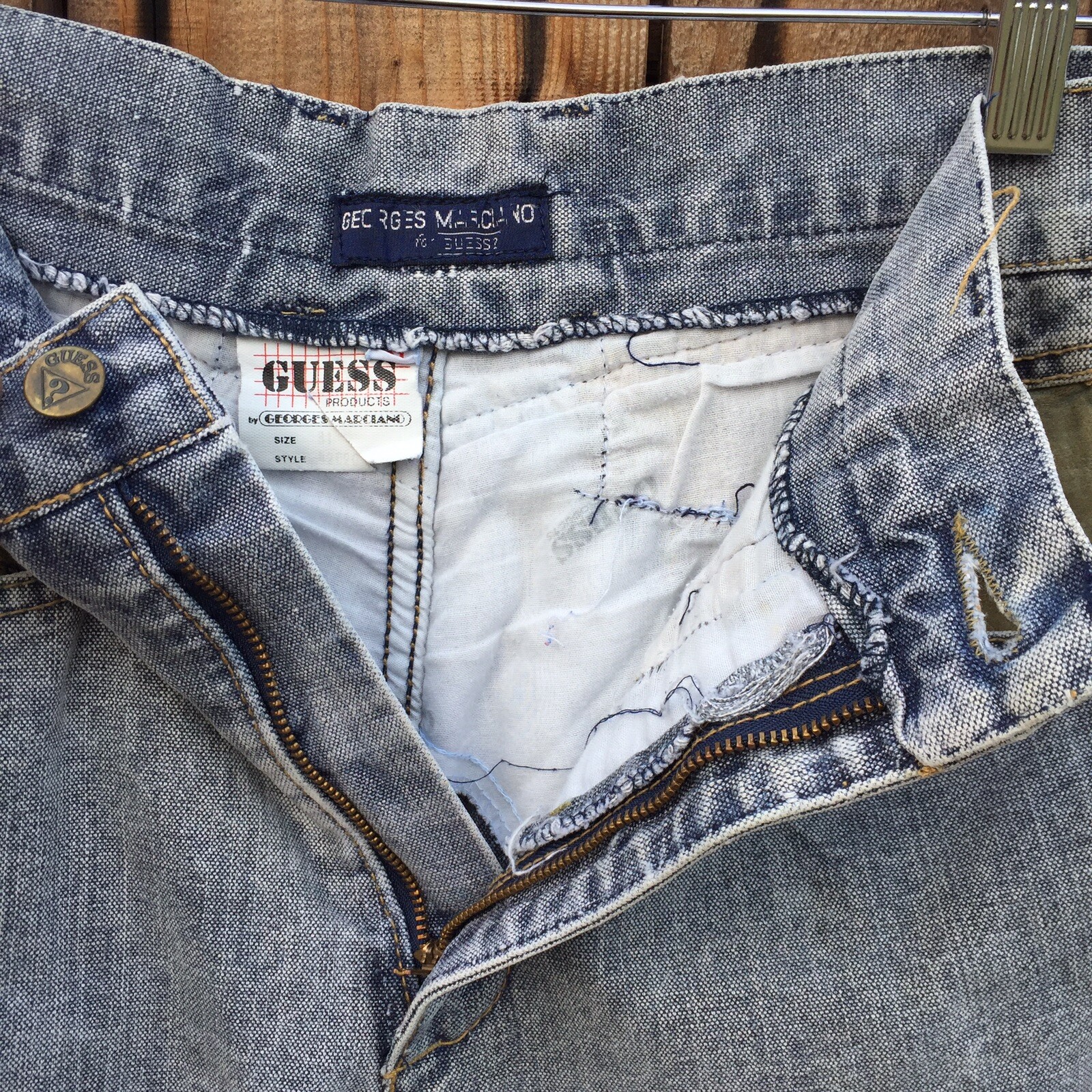VTG Guess Mom Jeans High Waist Denim Leather USA Georges Marciano Distressed 27