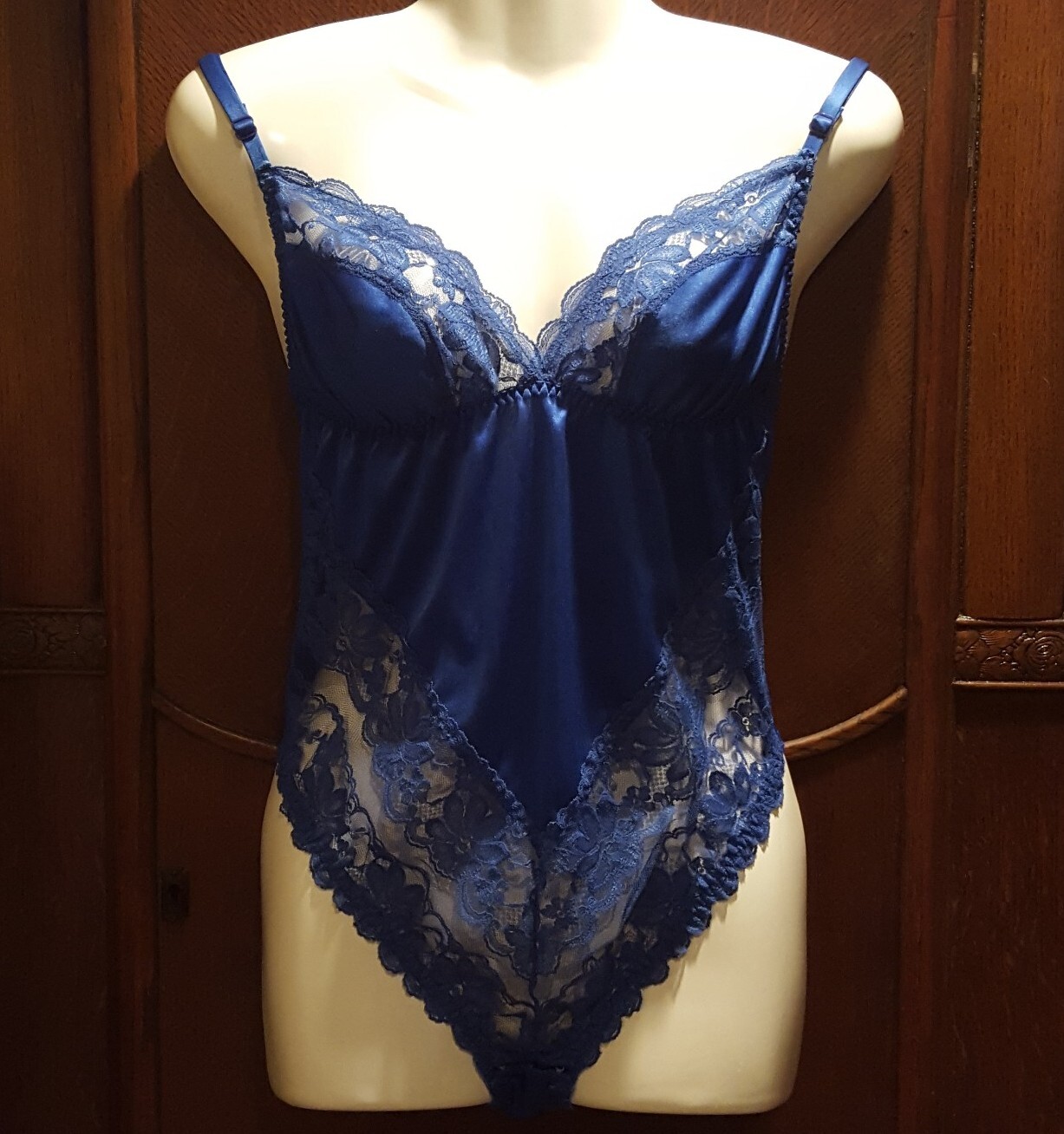 DOLORES For POIRETTE ILGWU Vintage Blue Lace Satin Romper Teddy Lingerie Size 36