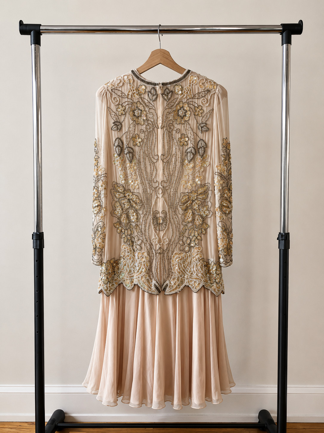 Vintage Lite Nite Line Silk Beaded Sequin Evening Dress Blush Pink Size 6