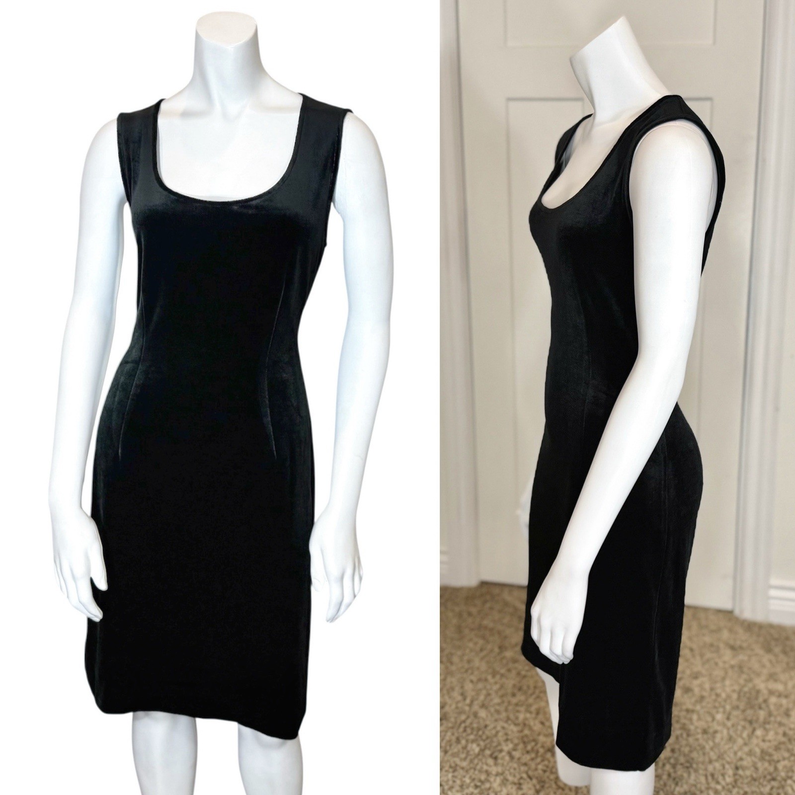 Vintage 60’s MISSONI x BULLOCK’S VELVET DRESS M 44 Black Midi Party Bodycon Sexy