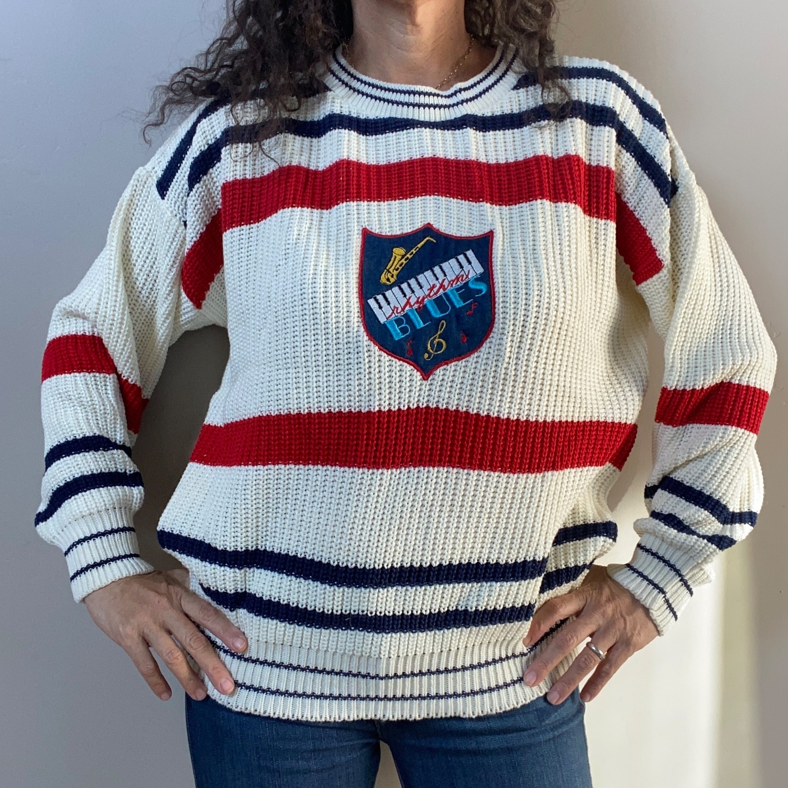 NWT Vintage 80s Rhythm & Blues by Catalina Womens Novelty Music Band Sweater XL