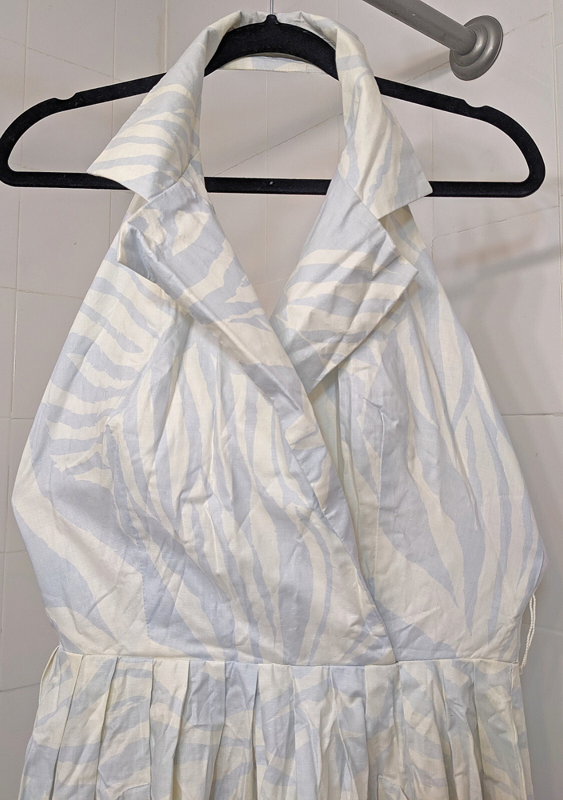 Vintage Jackie Bernard FOR EKLEKTIC Light Blue White Cotton Halter Dress Size 14