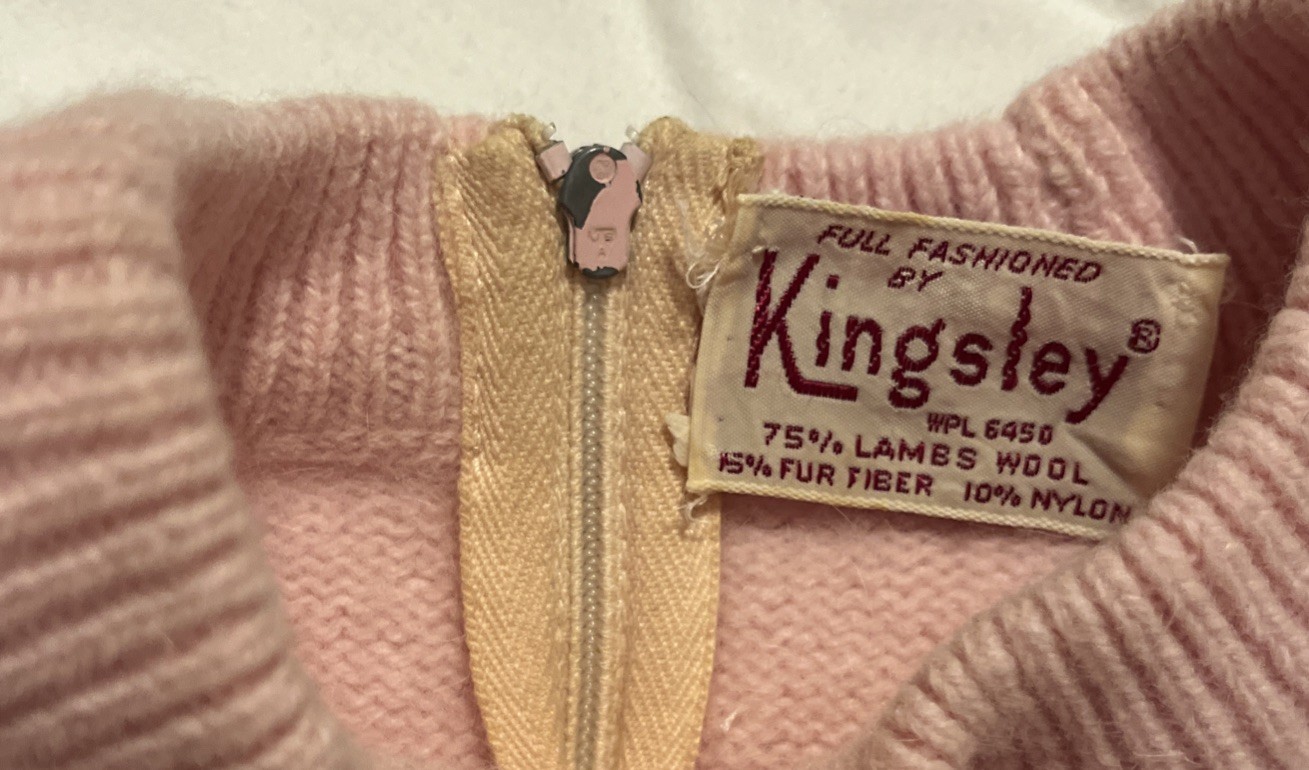 Vintage Kingsley Pink Sweater Lambswool Fur Fiber Nylon Back Zipper EUC h3