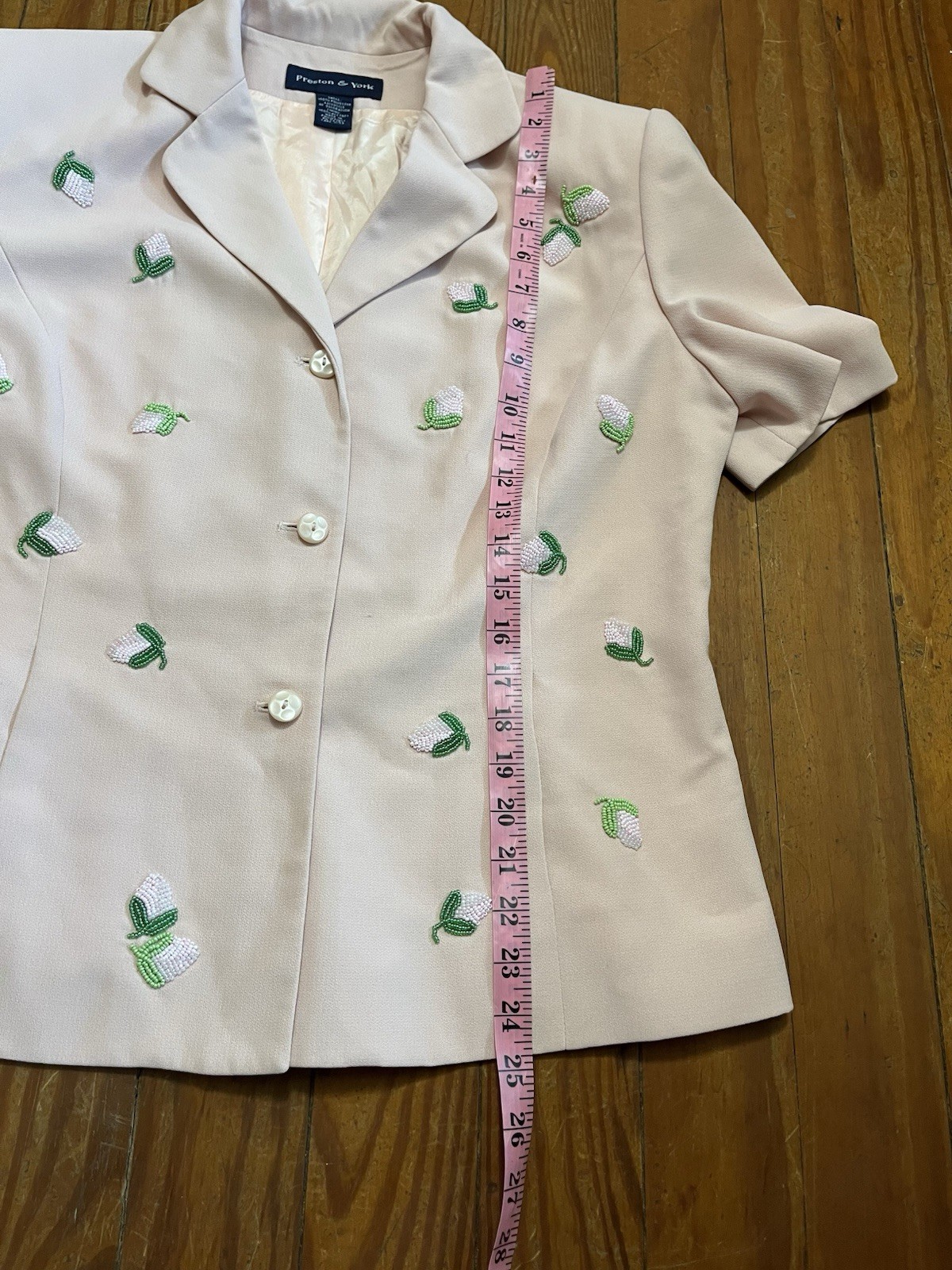 VTG 80s 90s Preston & York Pink Beaded Floral 2 Piece Skirt Suit Set Size 14