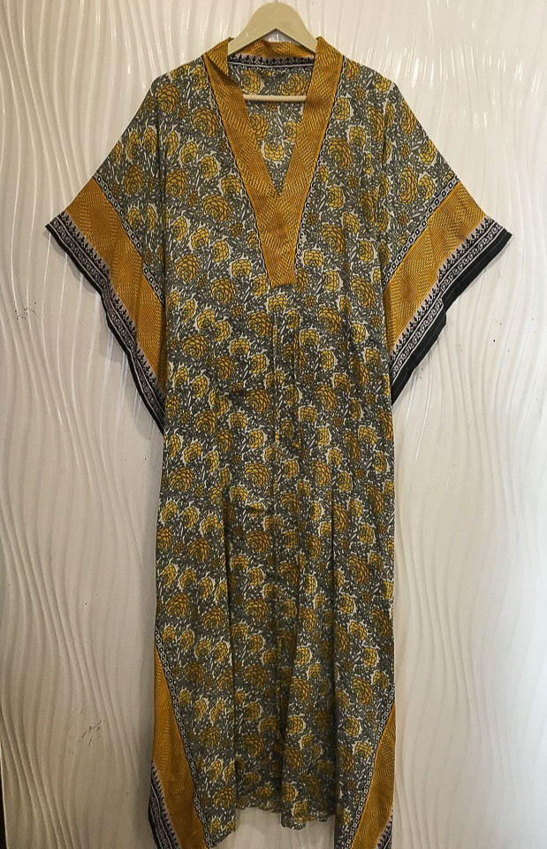 Vintage Sari Kaftan / Pure Cotton Long Maxi Dress / Luxury Resort Wear CFN1205