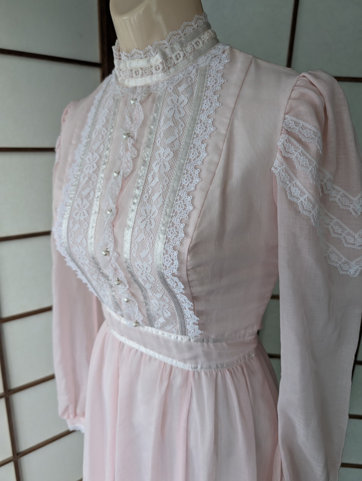 Gunne Sax by Jessica 1970s Maxi Dress Wedding Prairie Blush Pink RARE XS