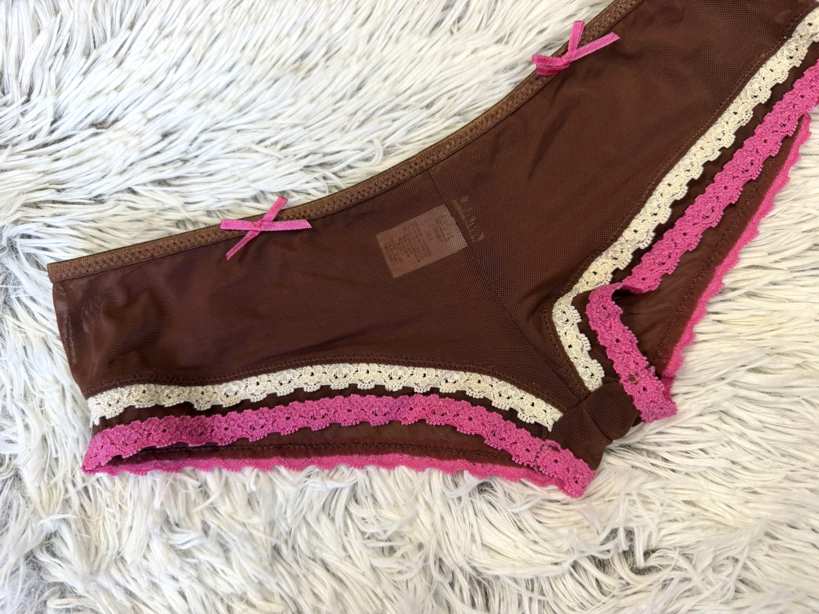 Vintage 90’s Age Group Intimates Mesh lace MED/6 Brief Panties Lace Up bows NWOT