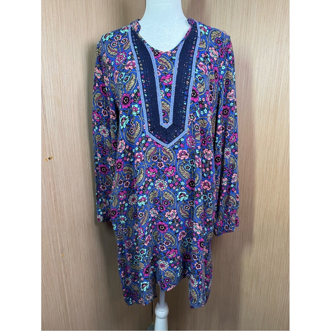 Matilda Jane Thoughts and Dreams Boho Floral Tunic Dress with Pockets Sz Large