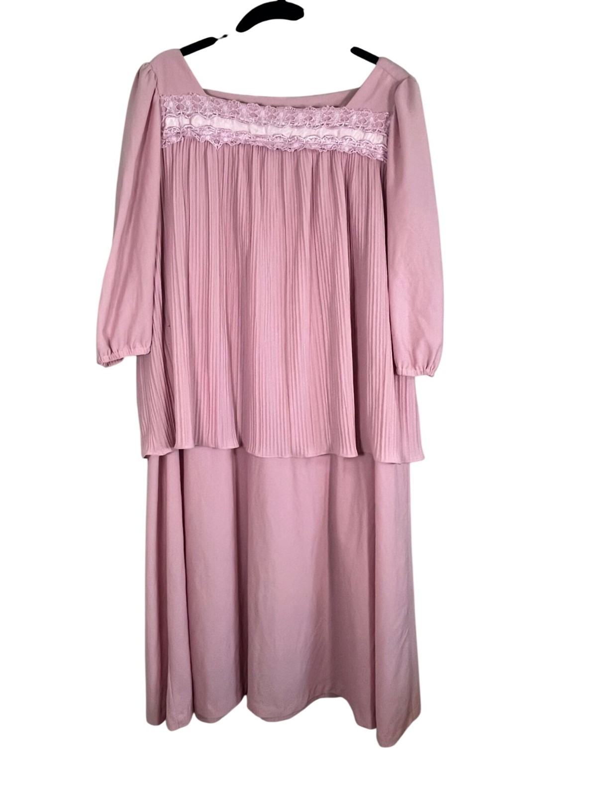 Vintage Floral Lace Crinkle Dress Pink 16 Retro Mod 1980s Secretary Feminine
