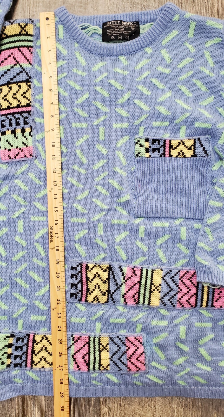 Vintage 80s-90s Kitty Hawk Colorful Funky Acrylic Sweater~ Small~Nickelodeon