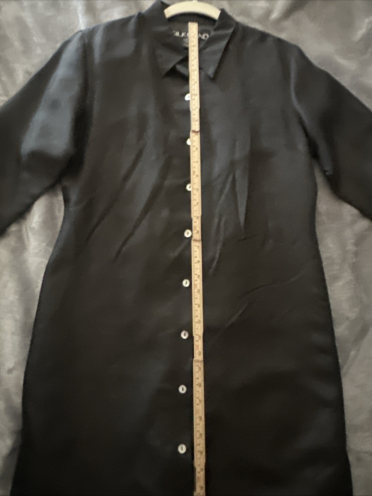 Silk land Vintage 100 % SILK Blouse SIZE Small Black Long Tunic 90s Y2K