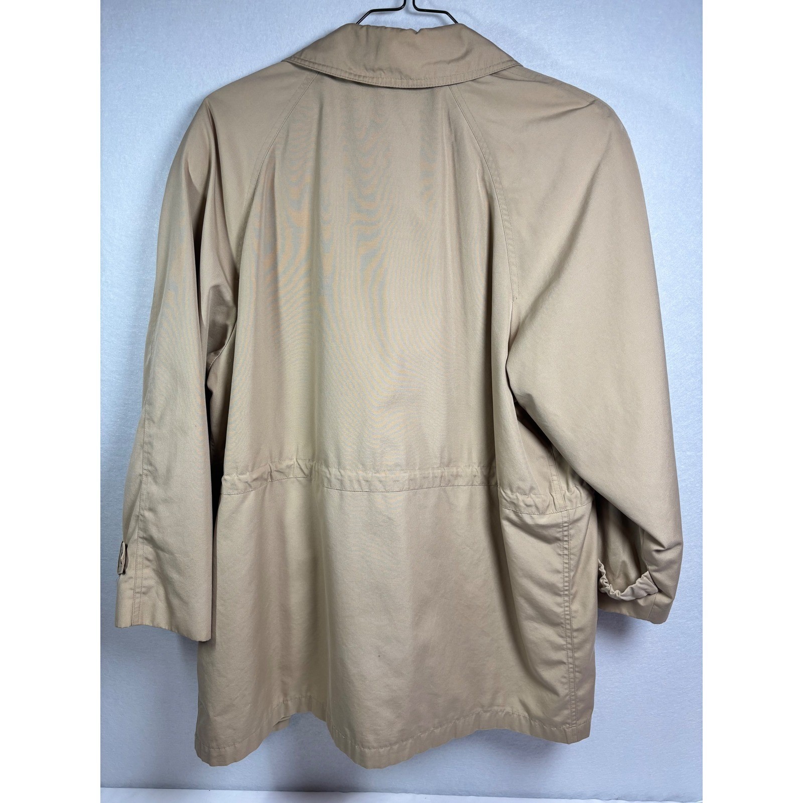 Vintage Etienne Aigner Khaki Trench Coat Tan Rain Jacket Drawstring Waist Sz 16
