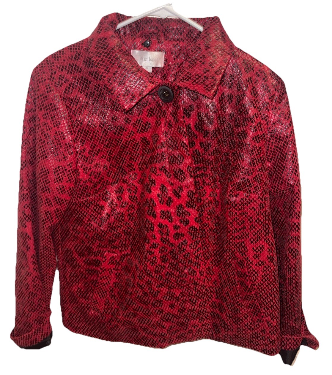 Vintage Erin London Jacket Red Snake Faux Leather Cropped Medium Womens Y2K New