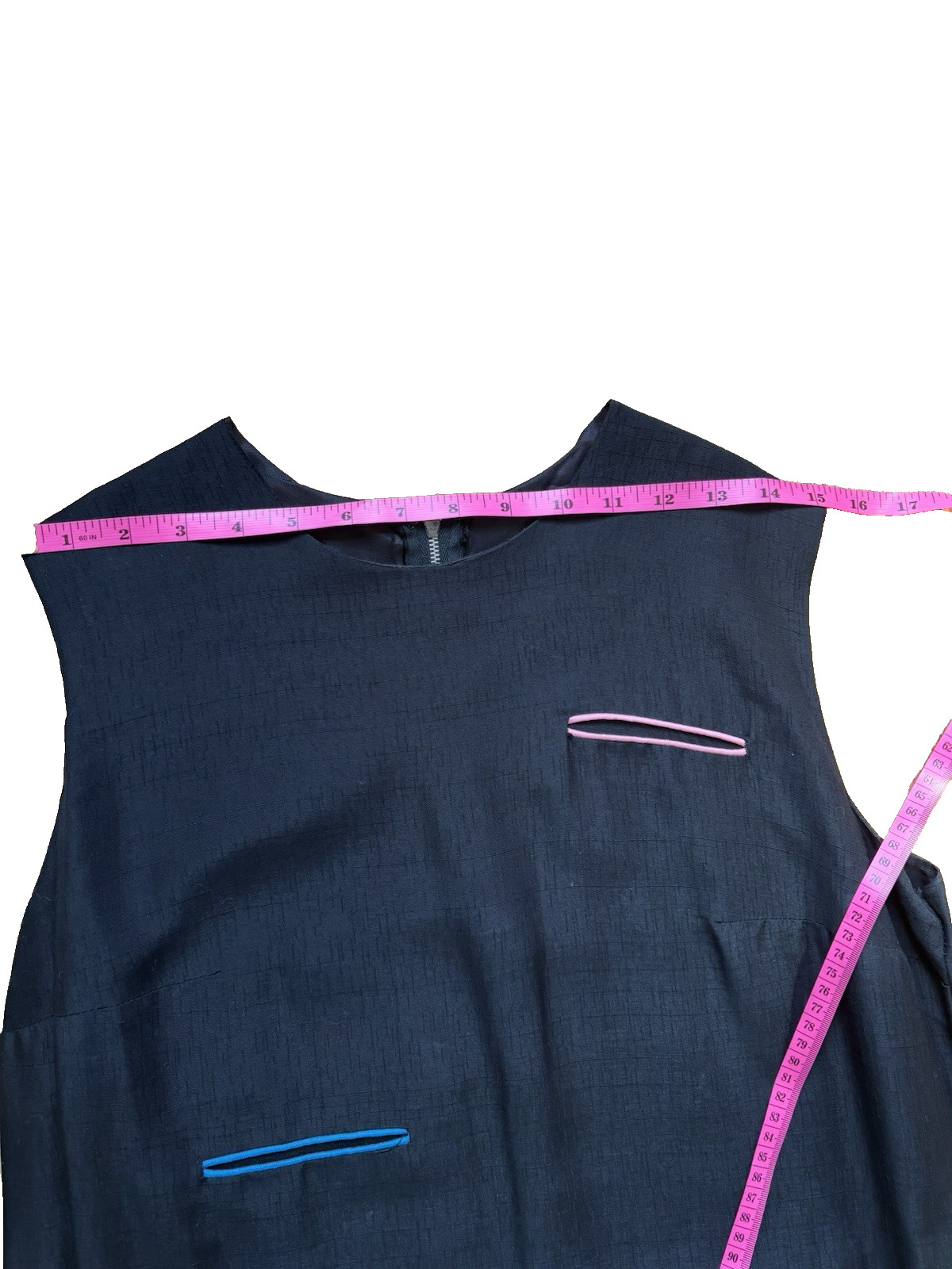 VTG 60s 70s Handmade Black Silk Shantung Shift Dress Minimalist Belted M/L