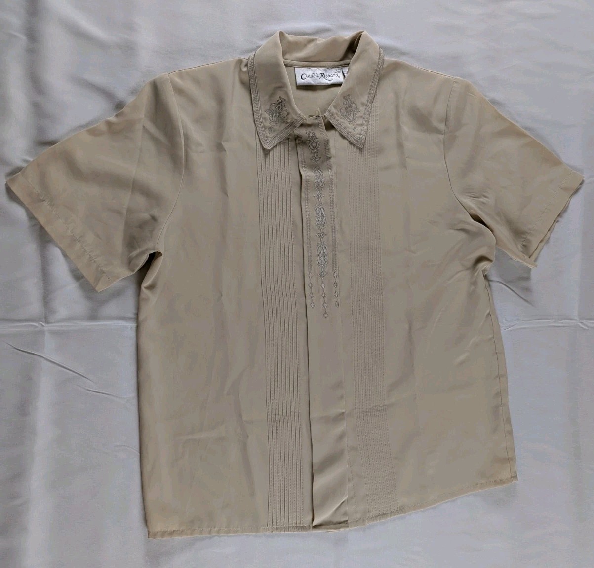 Claudia Richard Vintage Embroidered Guayavera Beige Sz 10