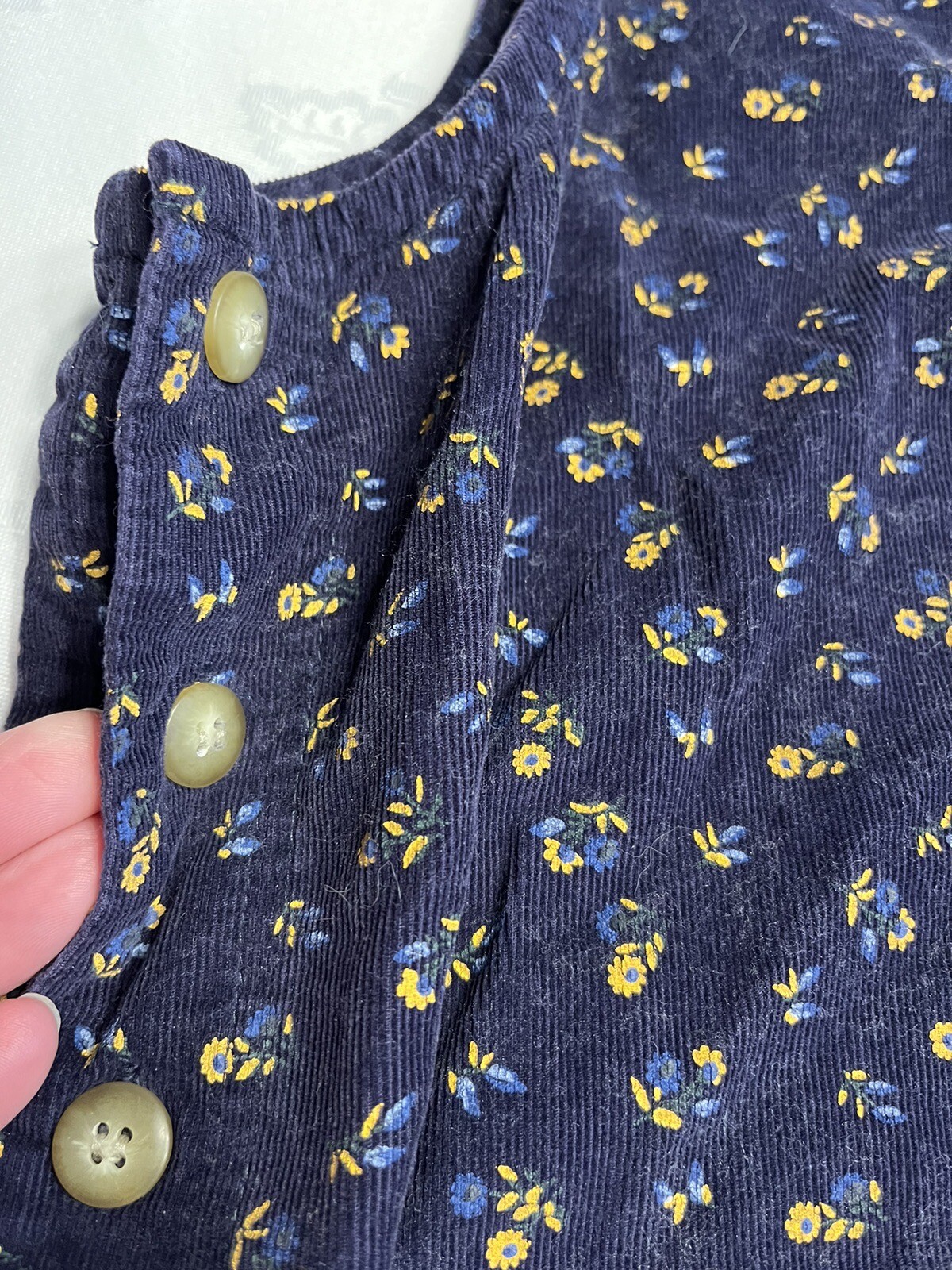 Fads Vintage 1980’s Blue Floral Corduroy Jumper Pina Fore Dress Midi Size 10P