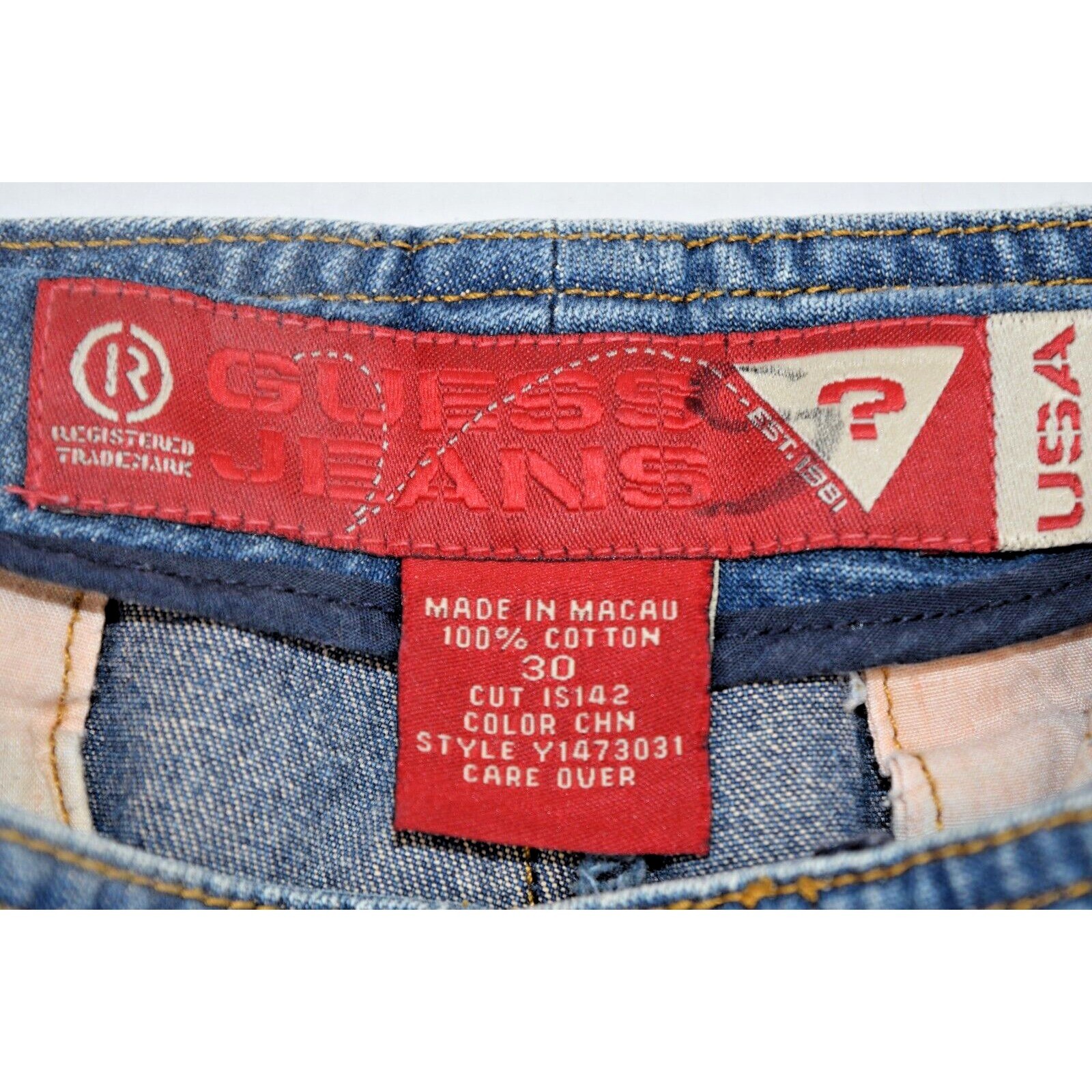 Vintage Guess Jeans 32 x 32 90s Blue 2 Tone High Waist Flared Leg No Belt Loops