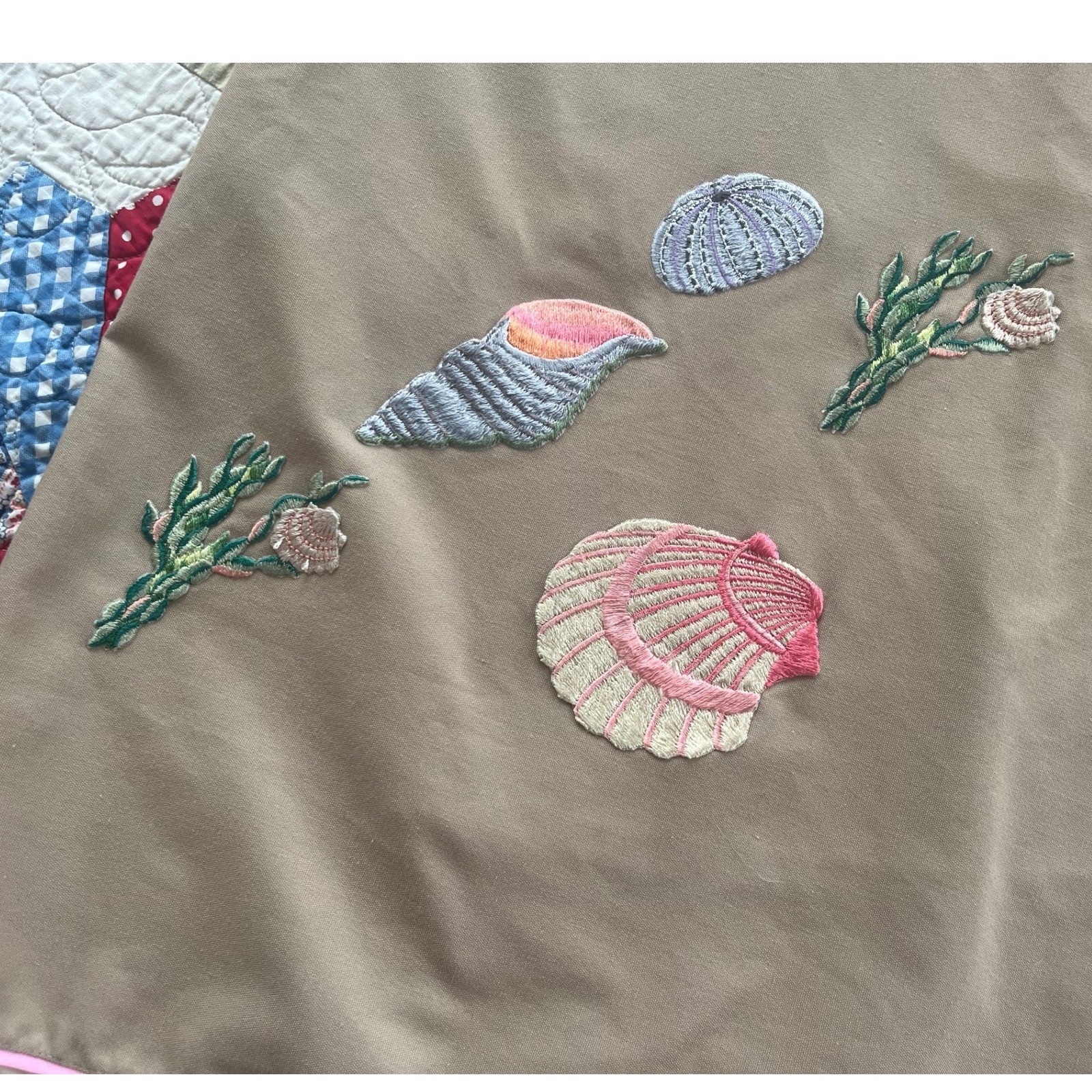 Vintage 70s Khaki Wrap Skirt Seashell Beach Nautical Sz S Cottagecore Whimsy