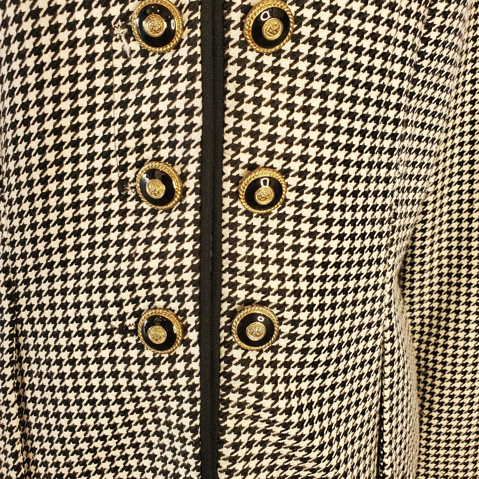 Vintage 90s Black Houndstooth Double Breasted Blazer Classic Unstructured Sz S/M