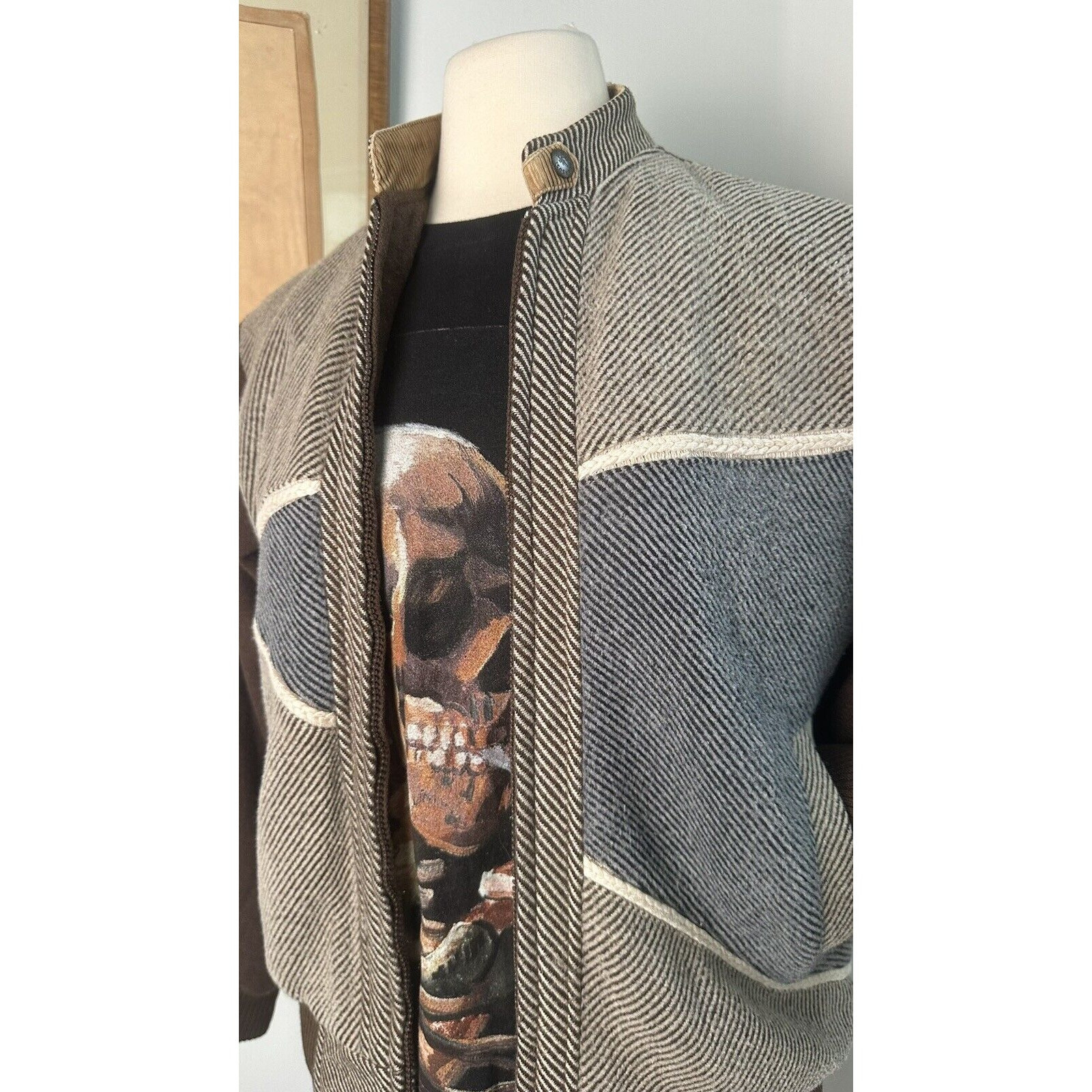 Vintage Patchwork Wool Bomber Jacket – Timeless Style with a Retro Edge