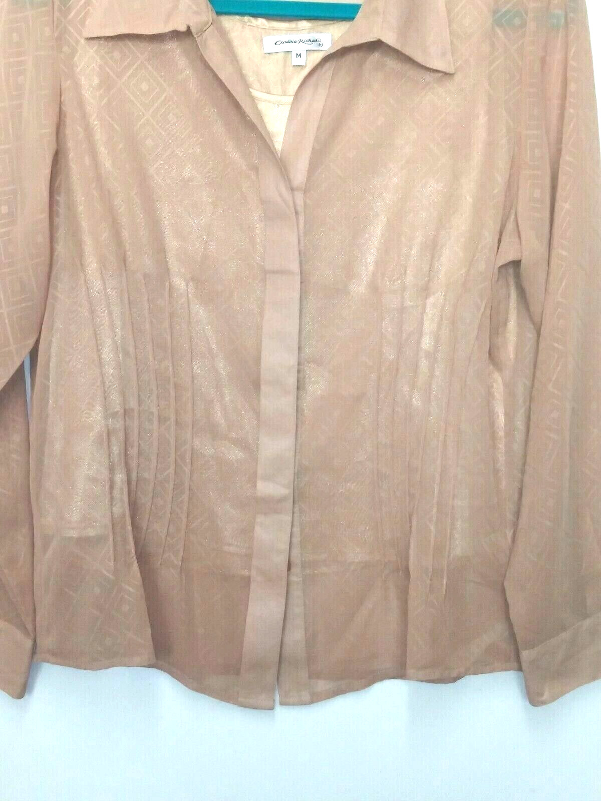 VTG 80’s Secretary blouse Sz M taupe career top w/tank 2 pc long sleeve Collared