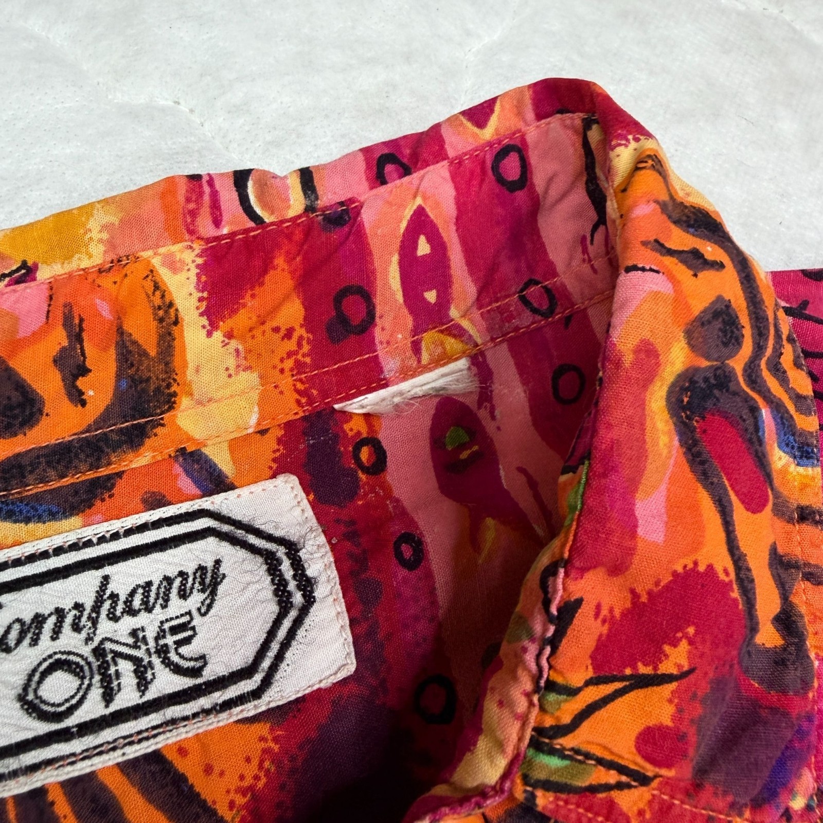 Vtg 90s Company One Cotton Button Up Shirt Shoulder Pads Funky Boho Dopamine Art