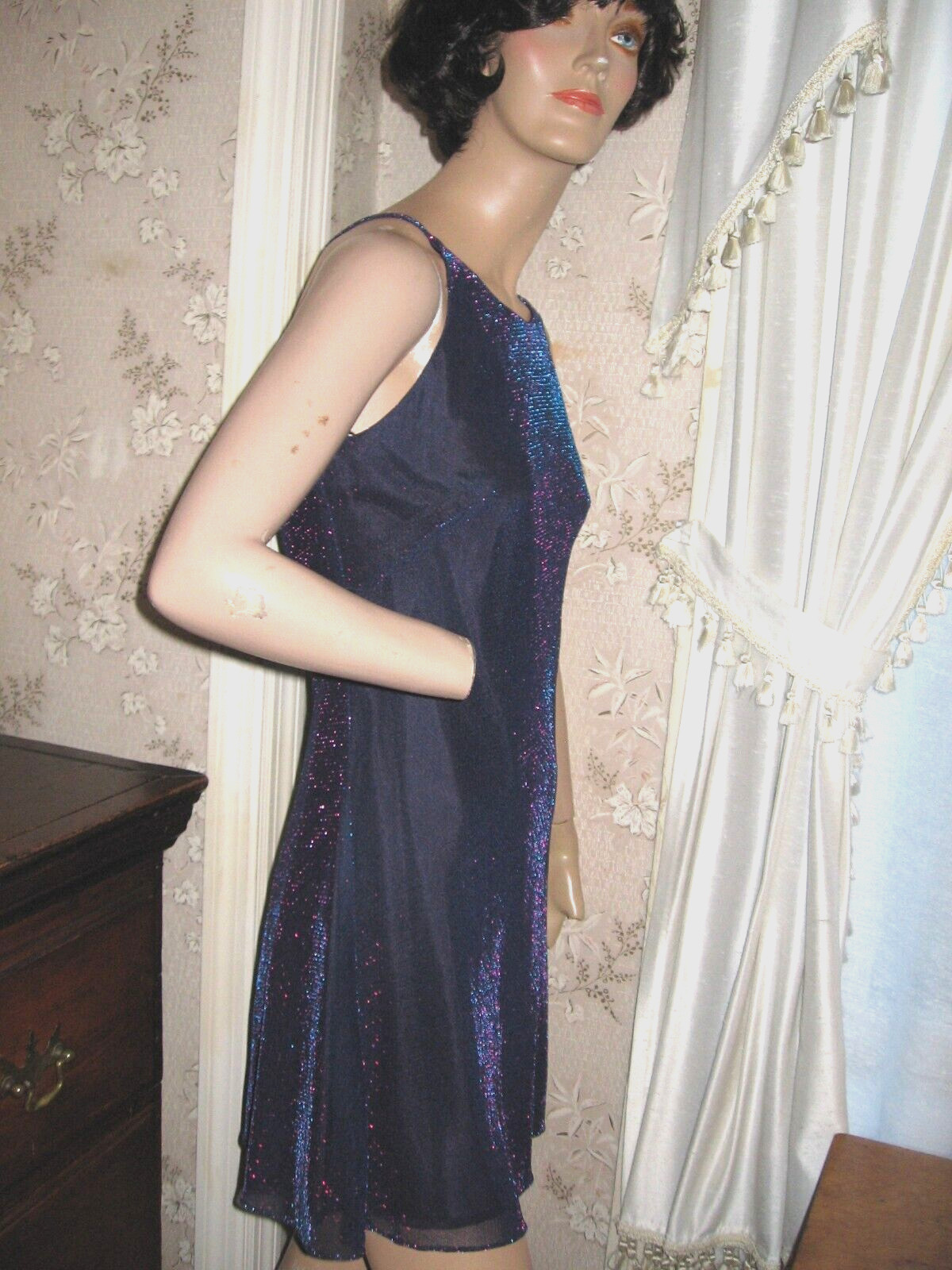 VINTAGE FORMULA X GLAMOROUS NAVY BLUE – METALLIC PINK LINED MINI DRESS – 7-8
