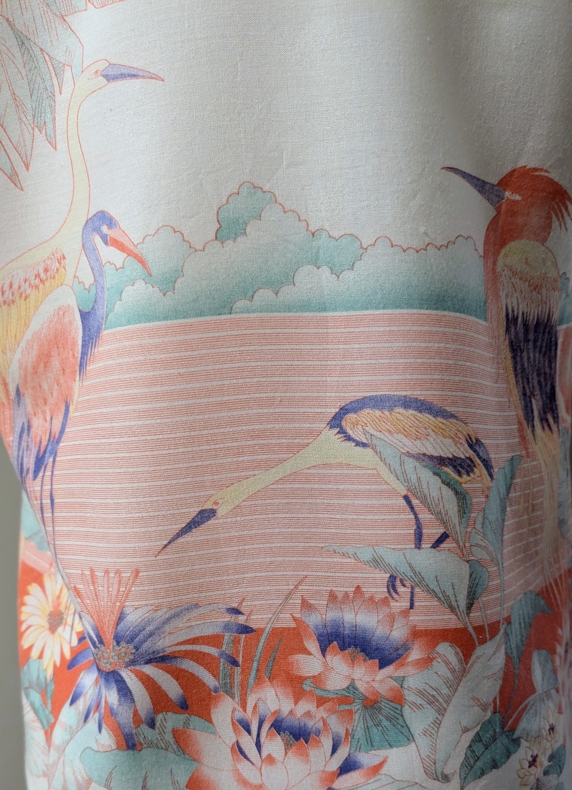 Vintage 60’s Liberty House Tropicana Herons Hawaiian Blouse Coconut Buttons S