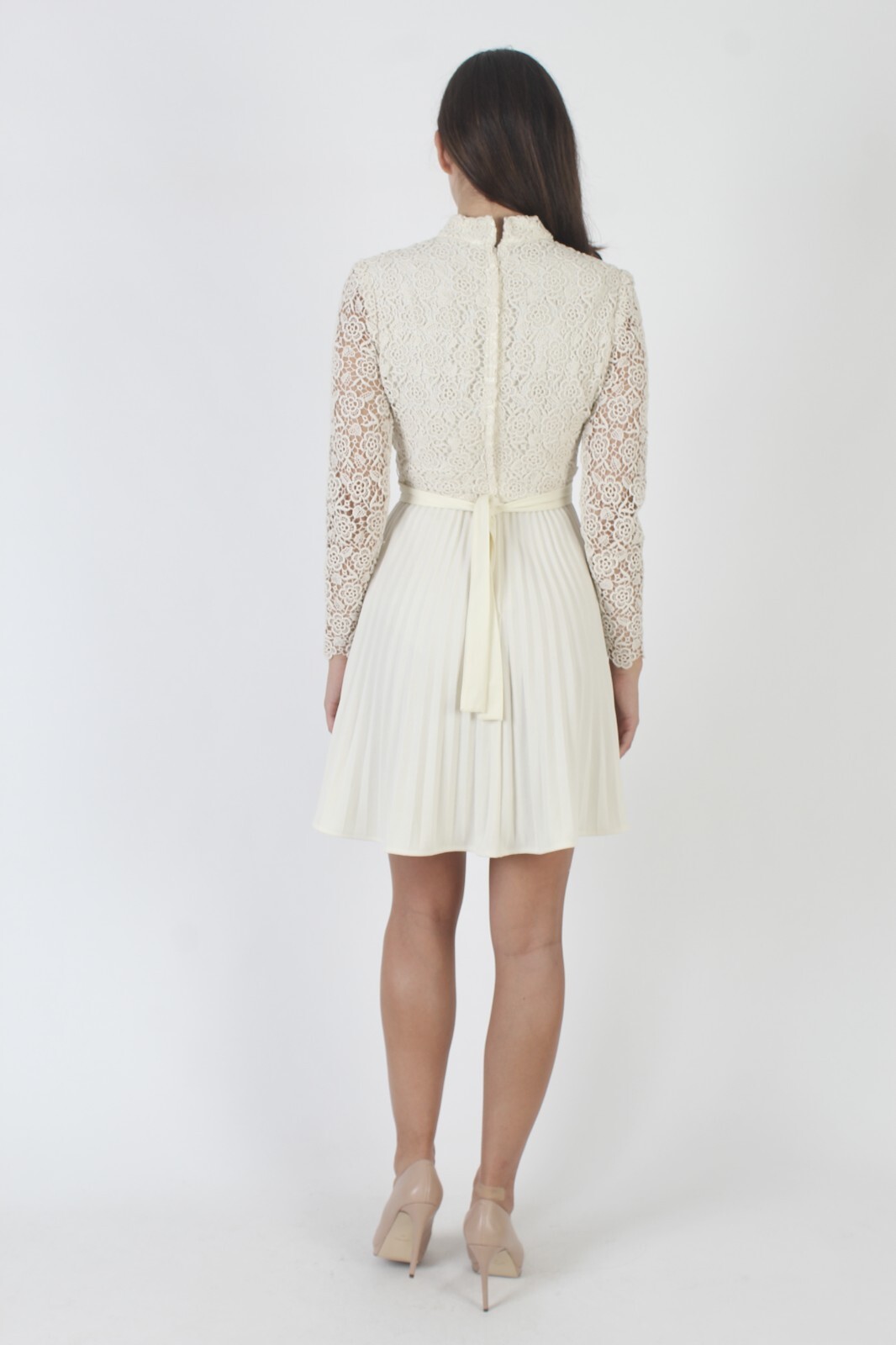 Vtg All Over Crochet Bodice Dress 70s Plain Floral Lace Simple Full Skirt Mini