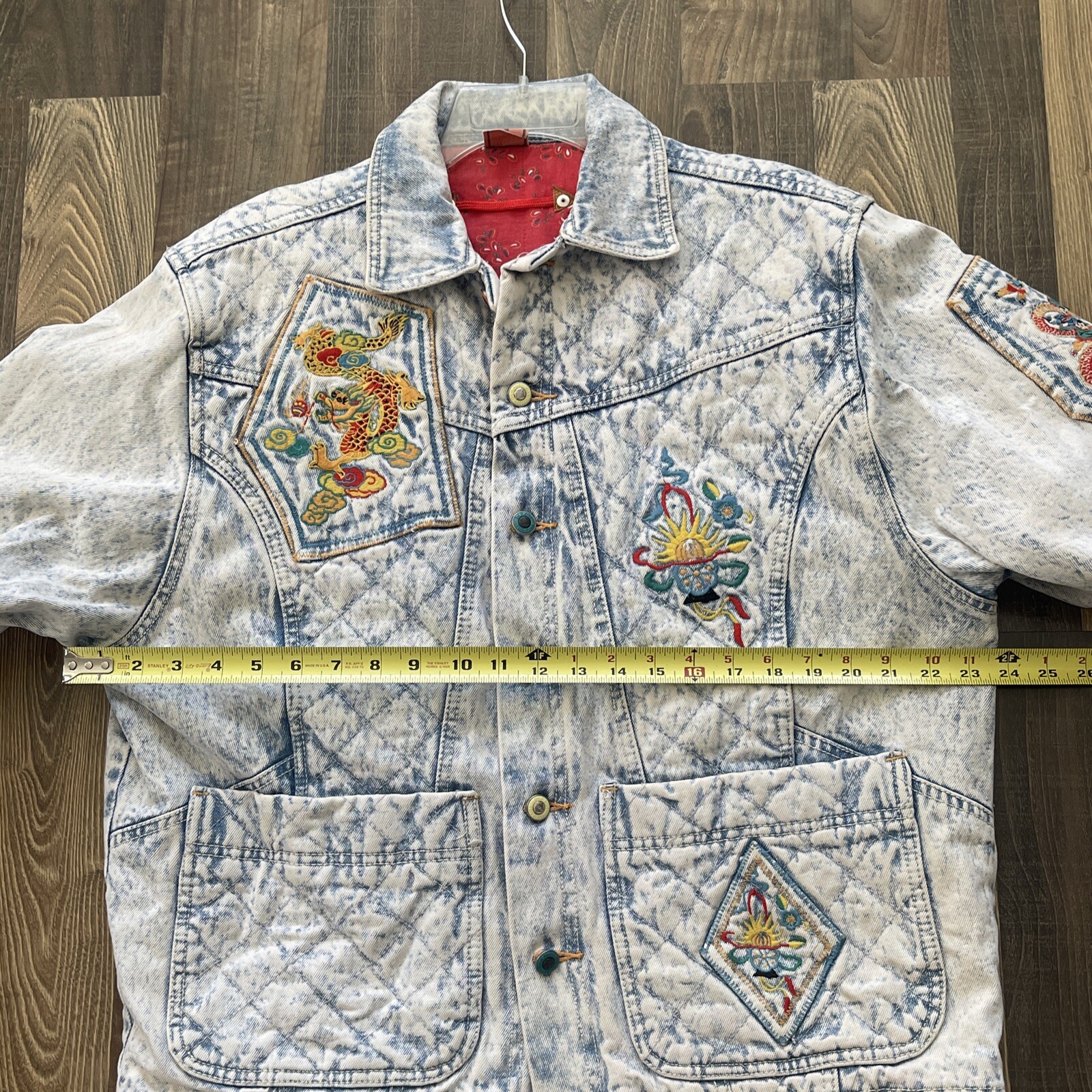 Major Damage Denim Quilted Bomber Jacket Size 1 Acid Wash Vintage