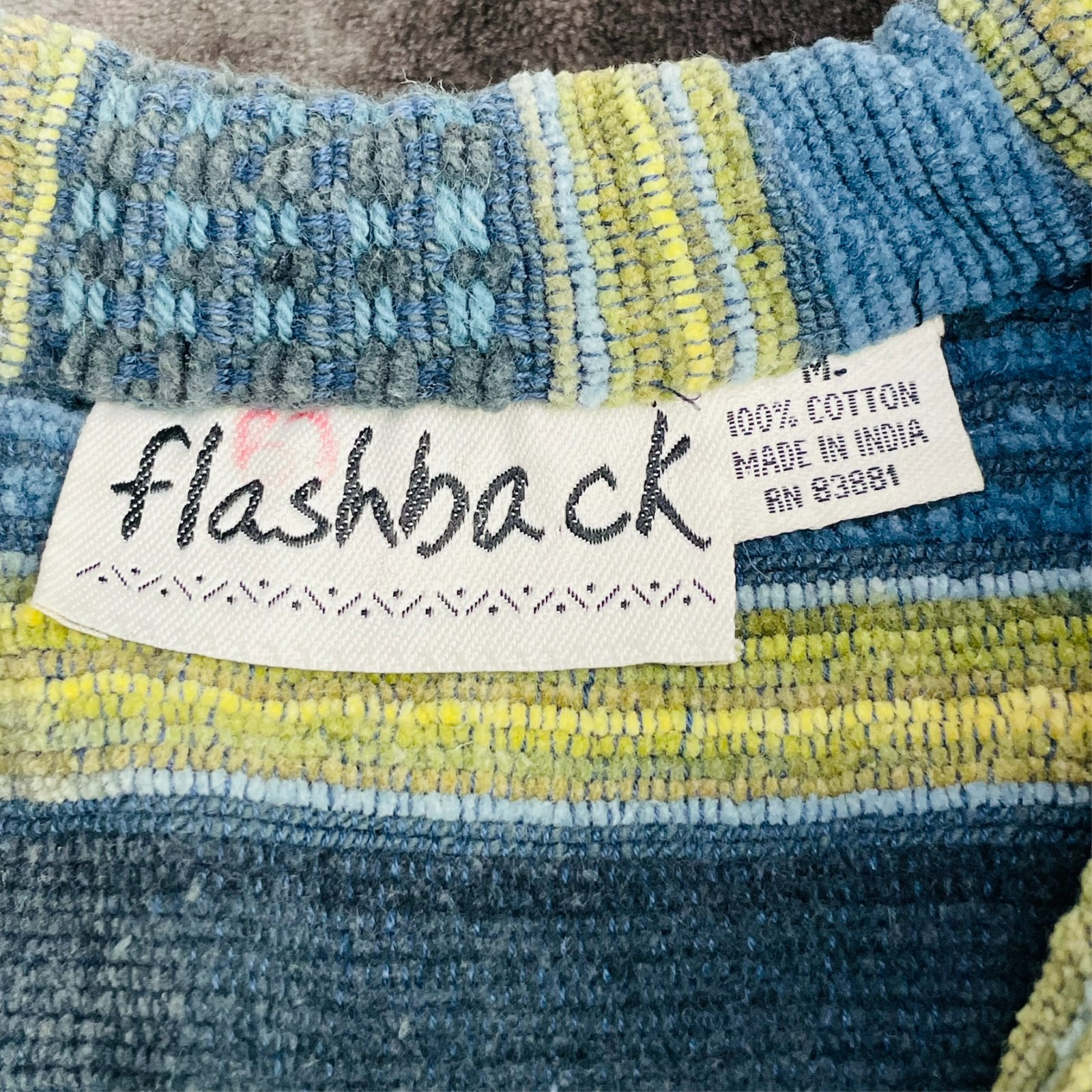 VTG 90s Flashback Woven Cotton Jacket Blue Yellow Striped Boho Button Cardigan