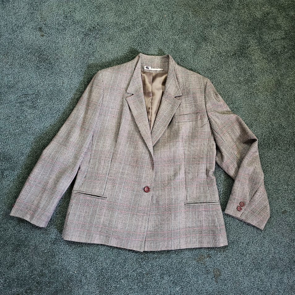 Vintage 80s Menswear Inspired Plaid Wool Single Breast Power Suit Blazer M/L