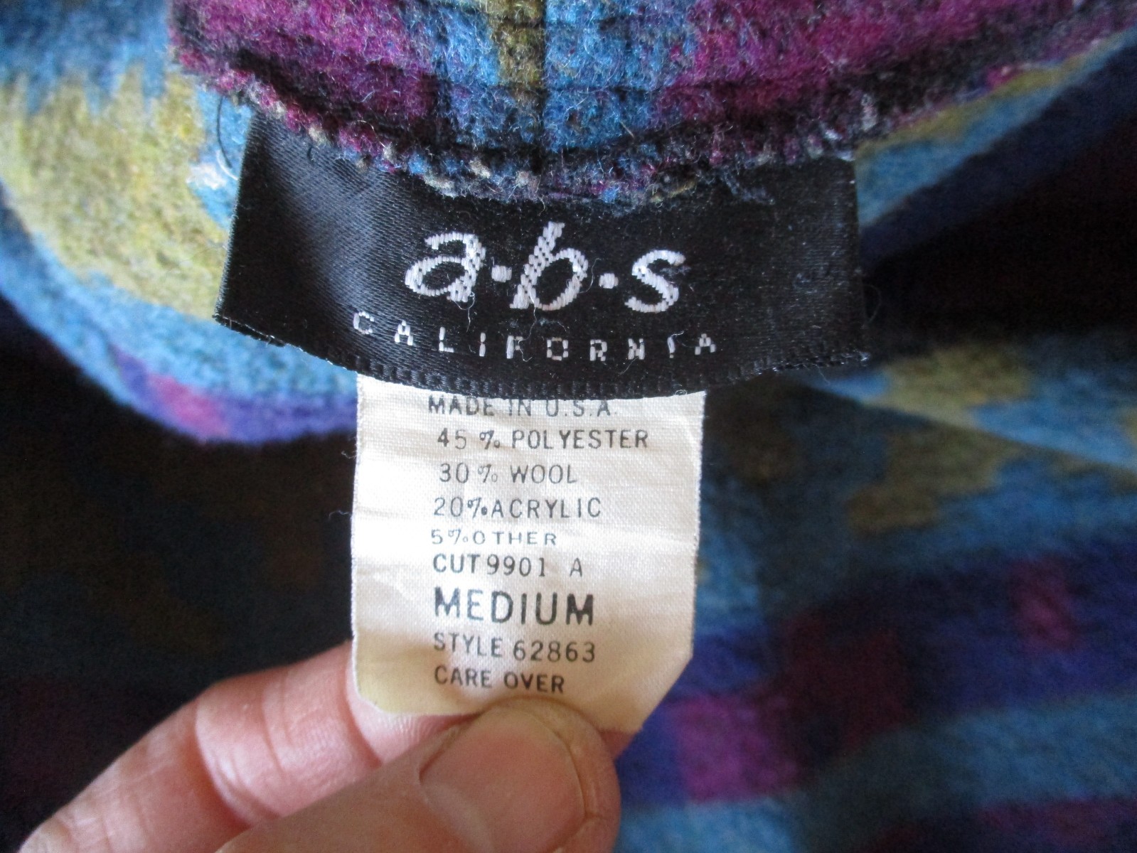 Vtg ABS, A.B.S. CALIFORNIA, Native Indian Blanket Wool Blend Robe Coat, USA made