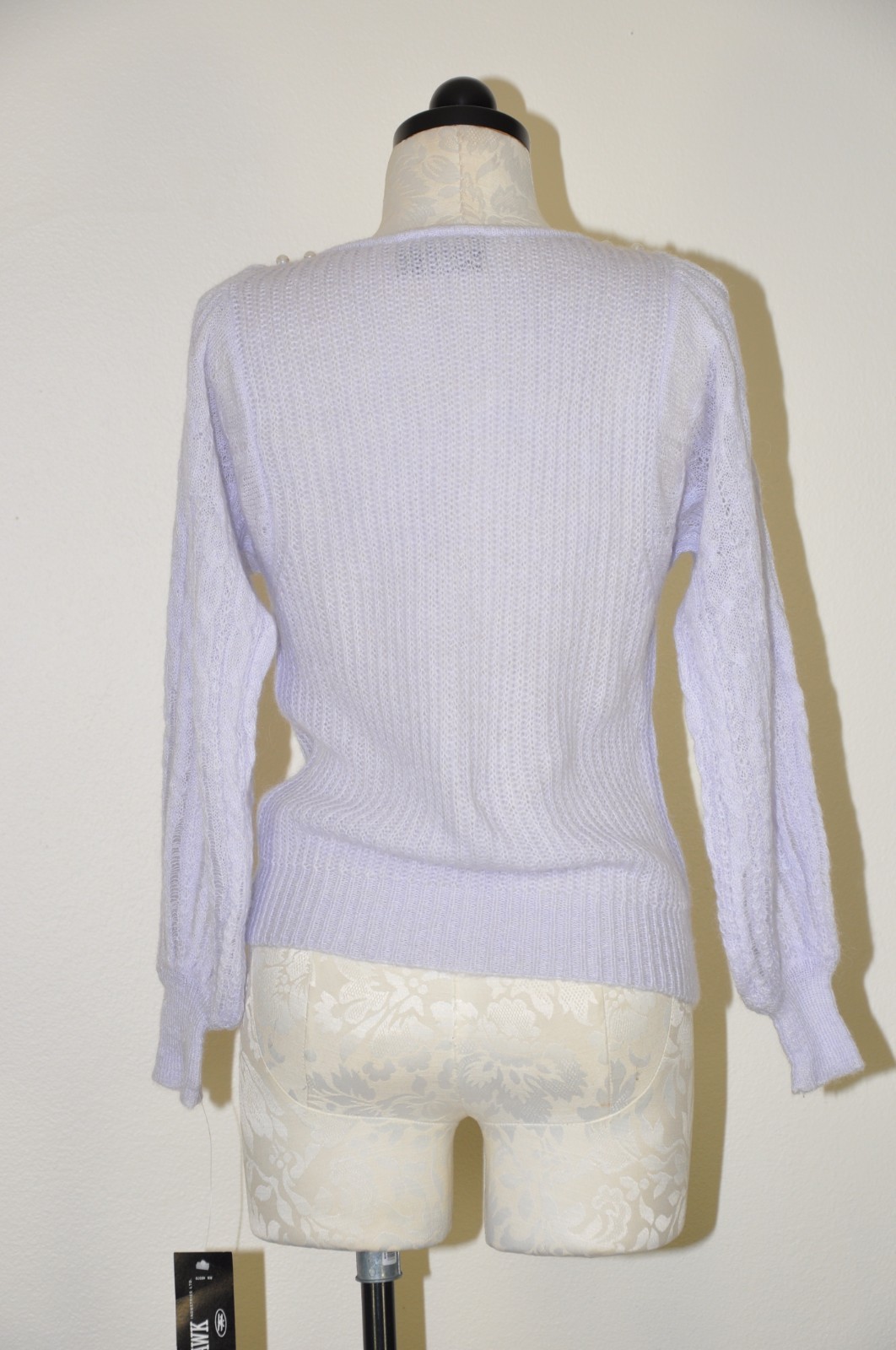 70s VTG Lavender Purple Mohair Puff Sleeve Pearl Buttons Knit Sweater Women XS