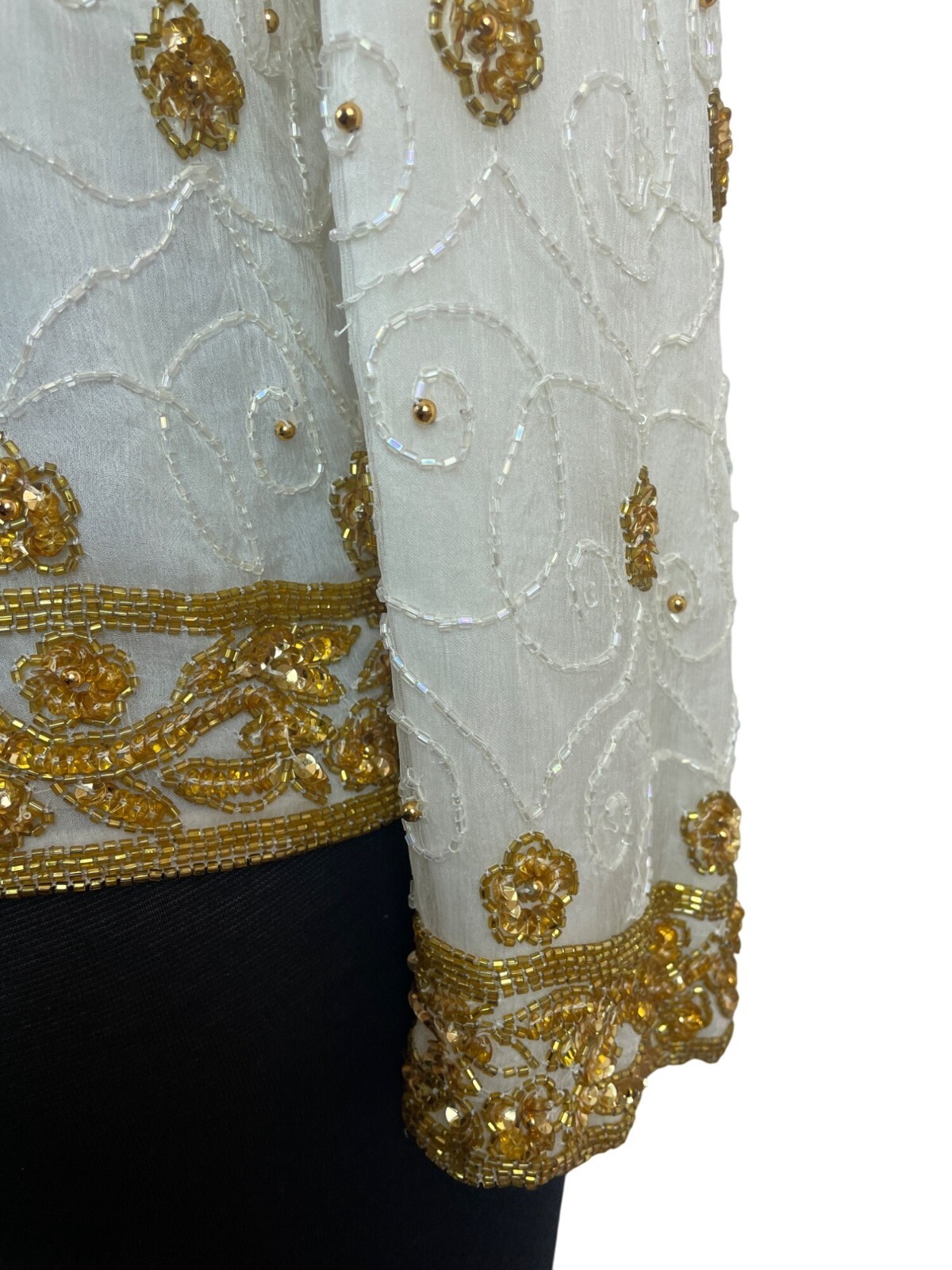 Mark & John Vintage White & Gold Sequined Beaded Jacket With Floral Design Sz XL