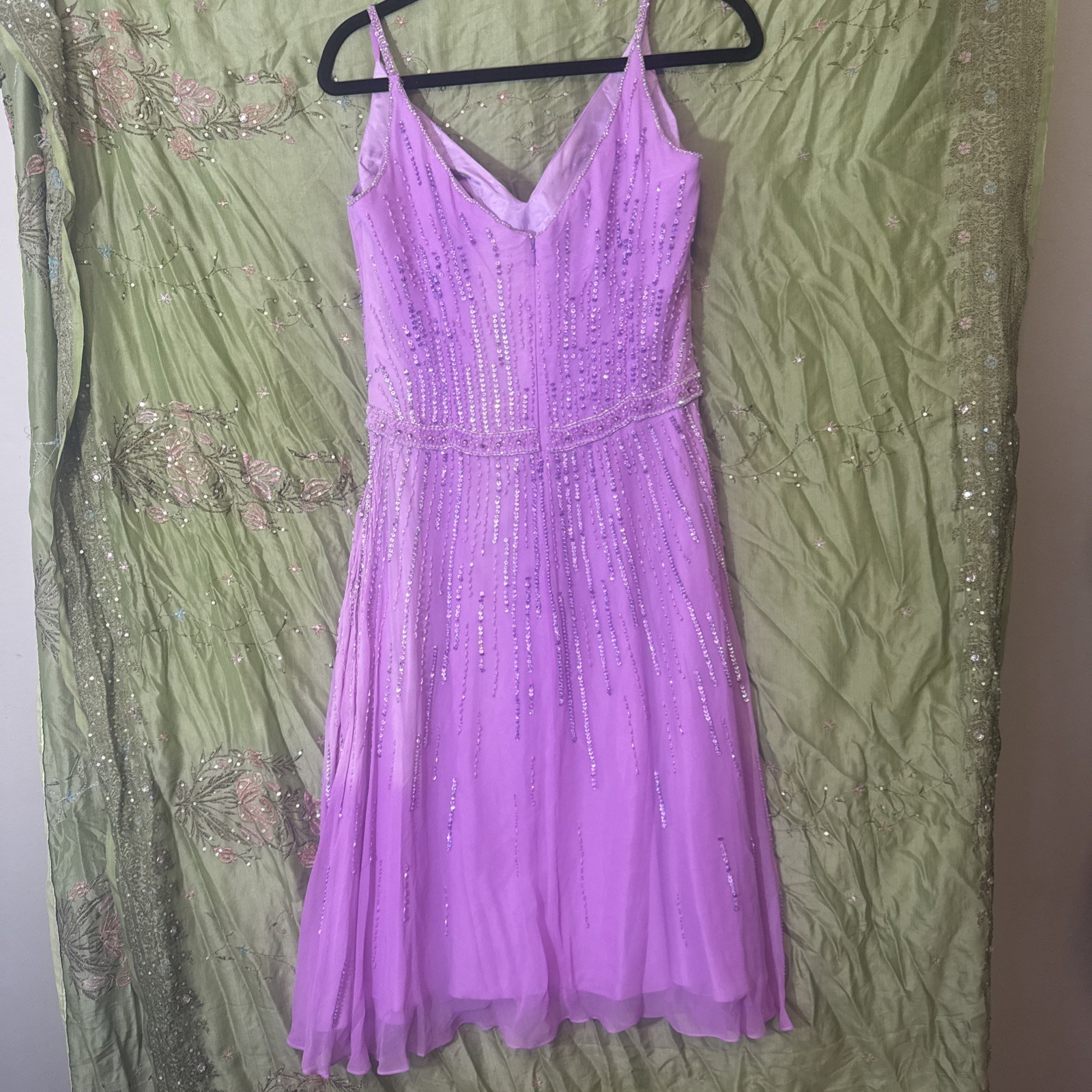 Vintage Y2K Formal Dress Purple Beaded Sequins Lavender Gown By XCite Women’s 12