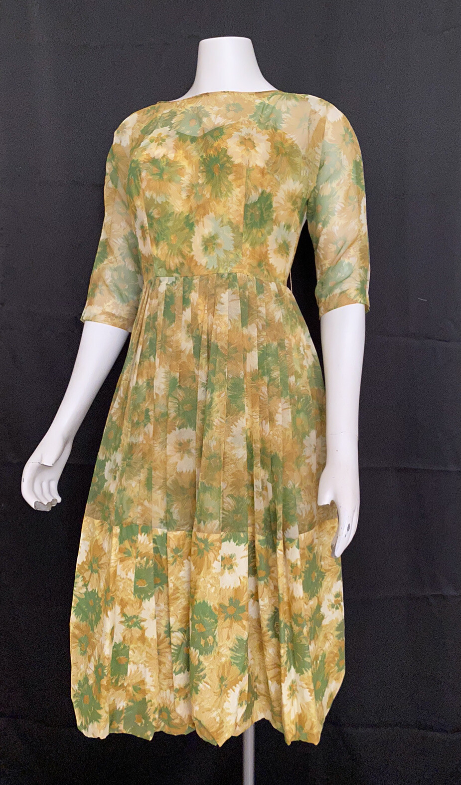 Ferman O’Grady Vintage Party Dress Silk Organza in Yellow Green 1950s Wiggle S/M