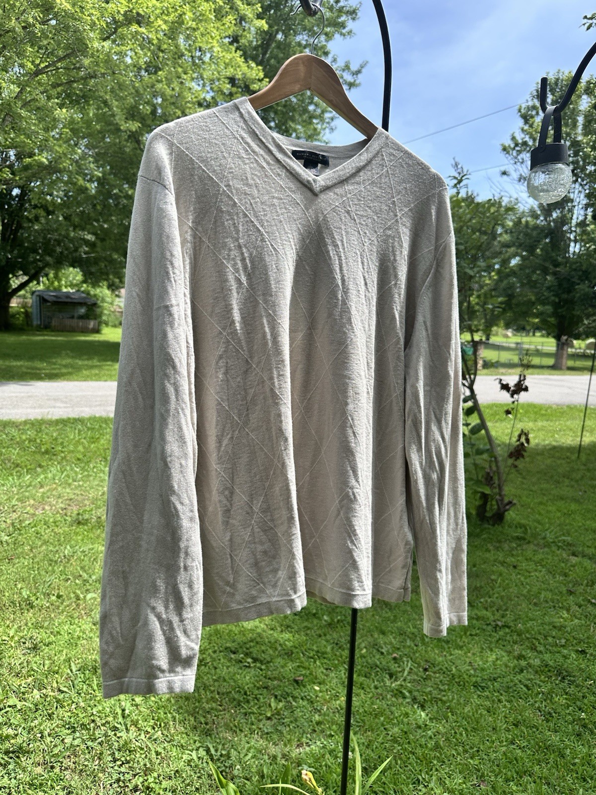 Large Cashmere Silk Cotton Blend Vintage Banana Republic V-Neck Cream Hong Kong