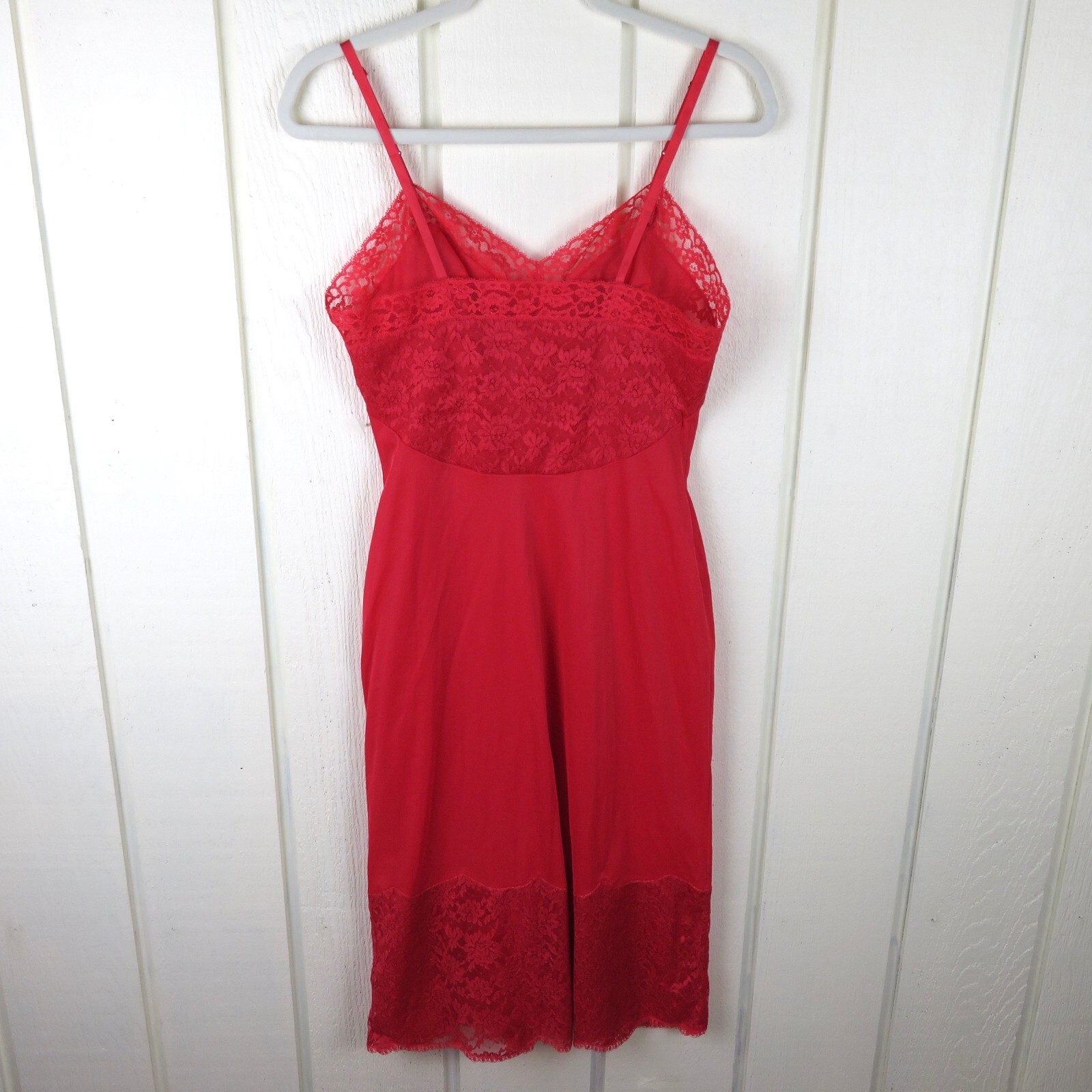 Vintage Vanity Fair Night Gown Nylon Tricot Lace Red 34 T