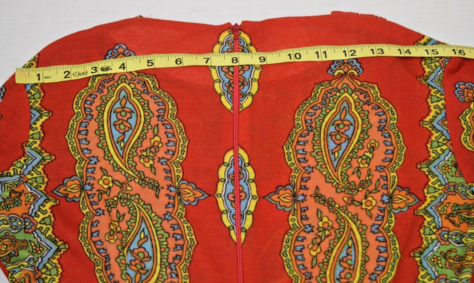 Vintage Maxi Dress Maurice Siz S/M 60s Rusty Orange Kaleidoscopic Print Back Zip