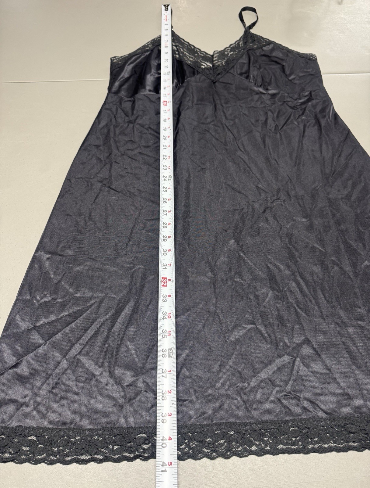 Vtg Sliperfection Sissy Full Slip Black Sz 44 Nylon Tricot Antron Silky Lace USA
