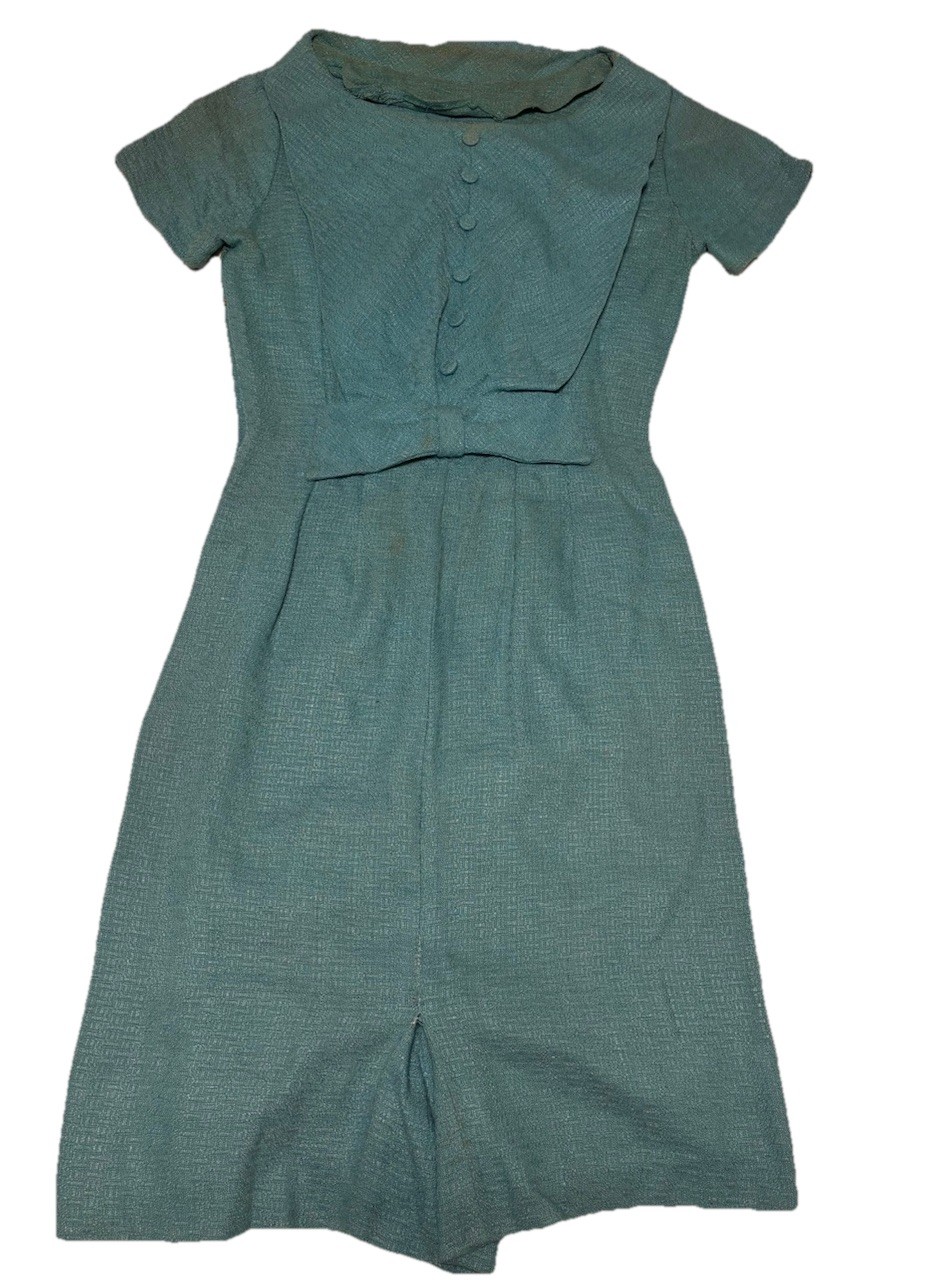 Light Baby Blue 1960’s Light Linen Pencil Wiggle Cocktail Dress With Now