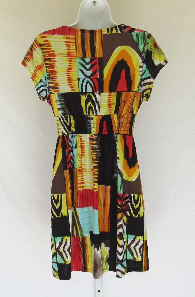 VINTAGE 1980s 90s MOD COLOR BLOCK SUN DRESS POLY SPANDEX